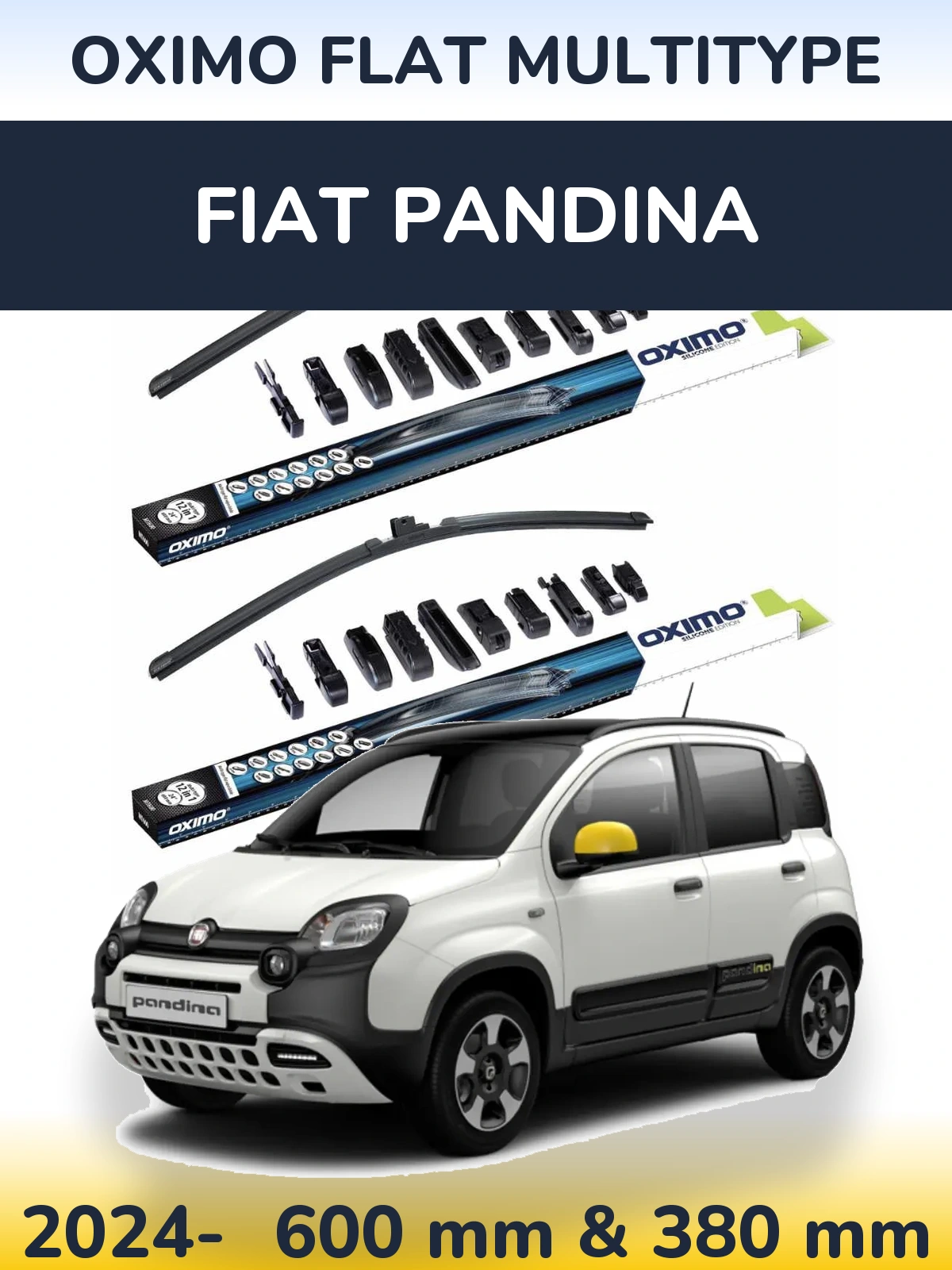 Комплект передніх щіток Oximo Flat MultiТипe 600 & 380 мм для Fiat Pandina 2024-2026