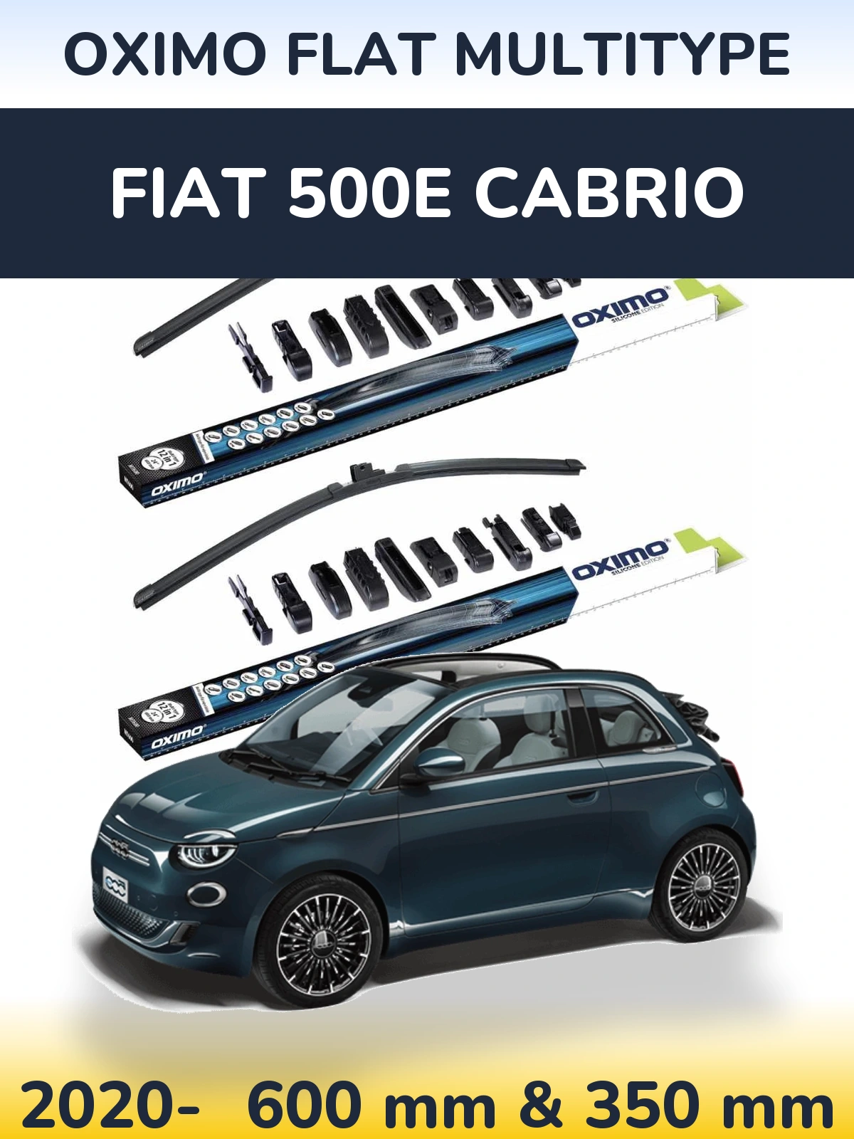 Komplet przednich wycieraczek Oximo Flat MultiType 600 & 350 mm do Fiat 500e Cabrio 2020-2026