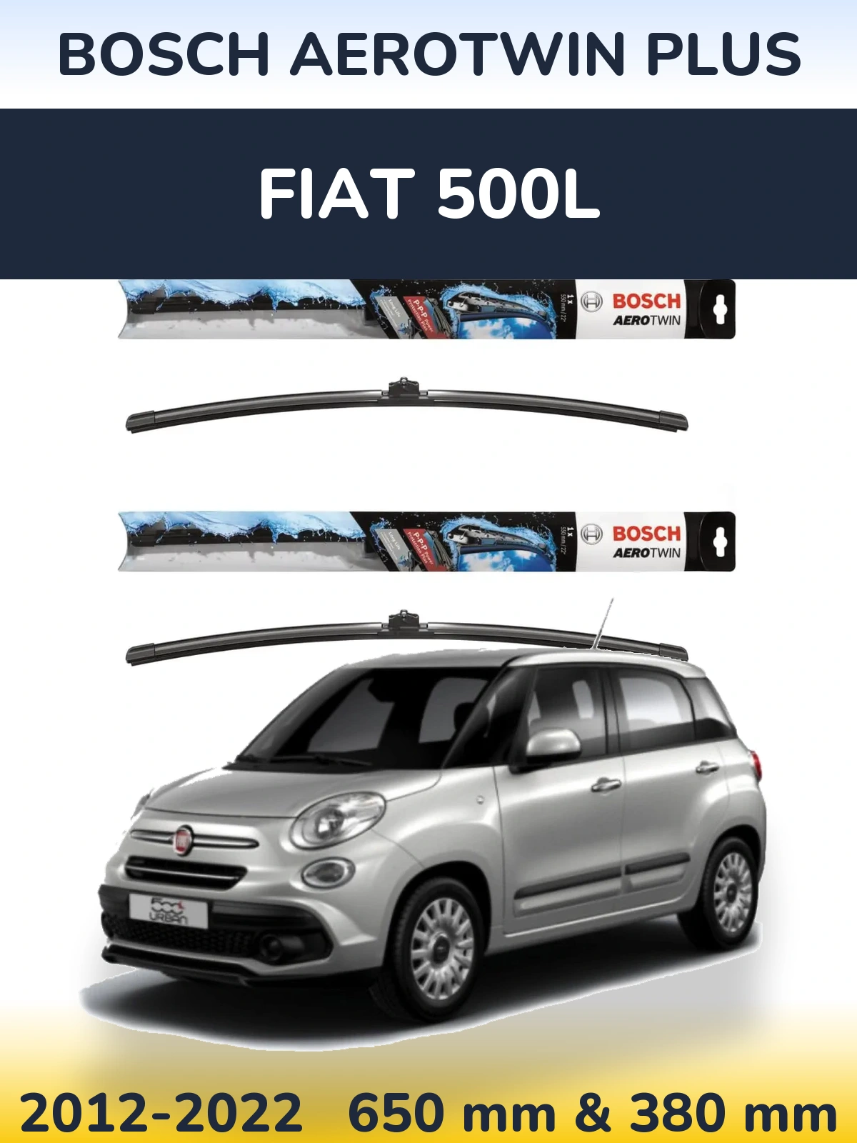 Комплект передних дворников BOSCH AeroTwin Plus 650 & 380 мм для Fiat 500L 2012-2022