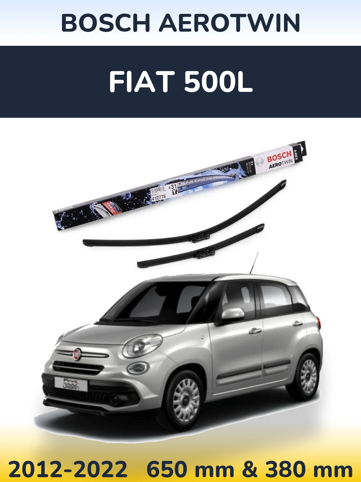 Front wiper blade set BOSCH AeroTwin 650 & 380 mm for Fiat 500L 2012-2022