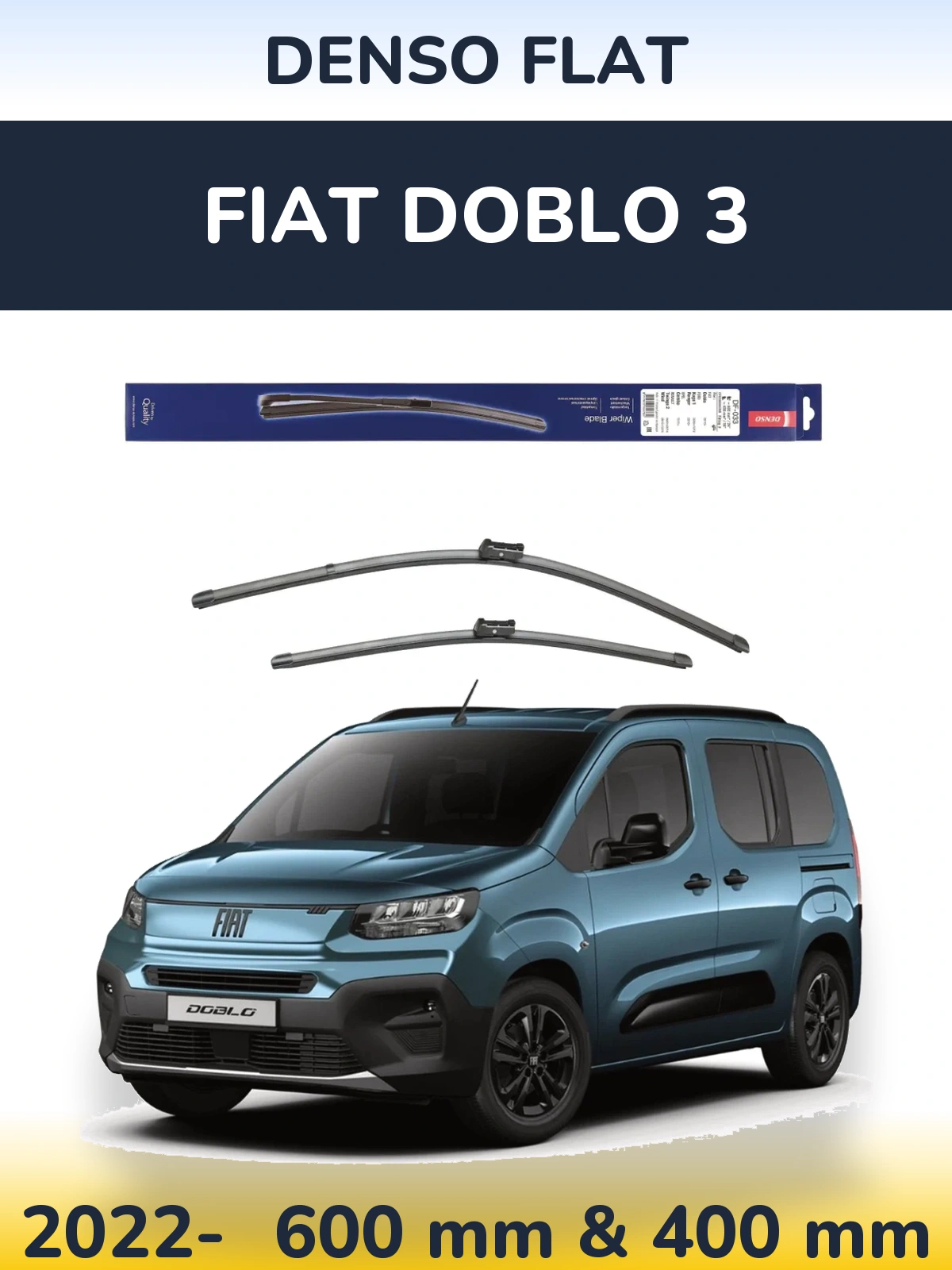 Komplet przednich wycieraczek Denso Flat 600 & 400 mm do Fiat Doblo 3 2022-2026