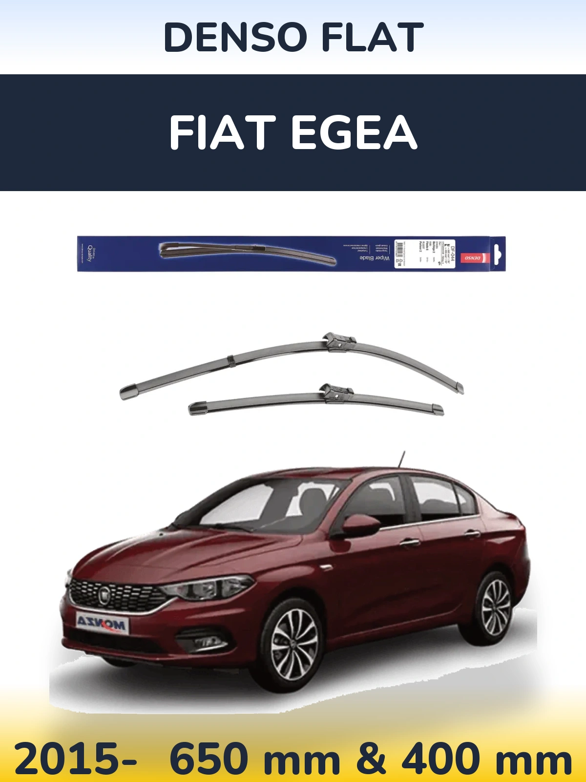 Front wiper blade set Denso Flat 650 & 400 mm for Fiat Egea 2015-2026