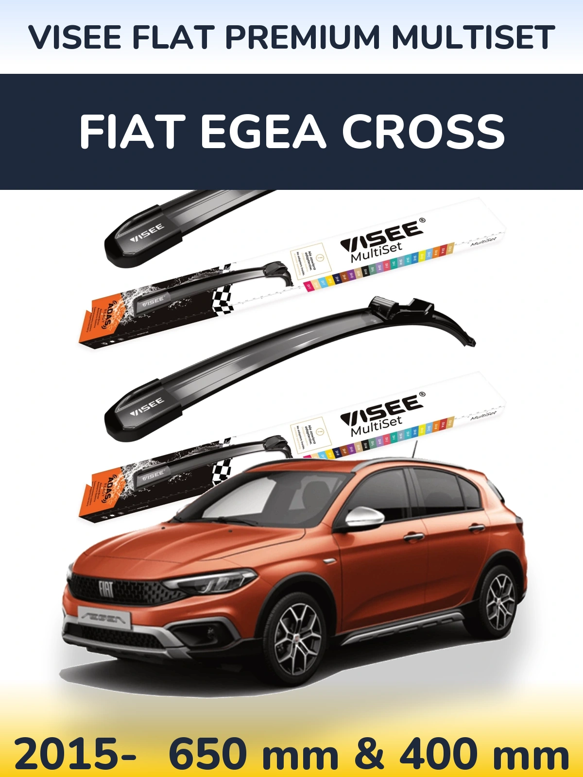 Komplet przednich wycieraczek VISEE FLAT PREMIUM MultiSet 650 & 400 mm do Fiat Egea Cross 2015-2026