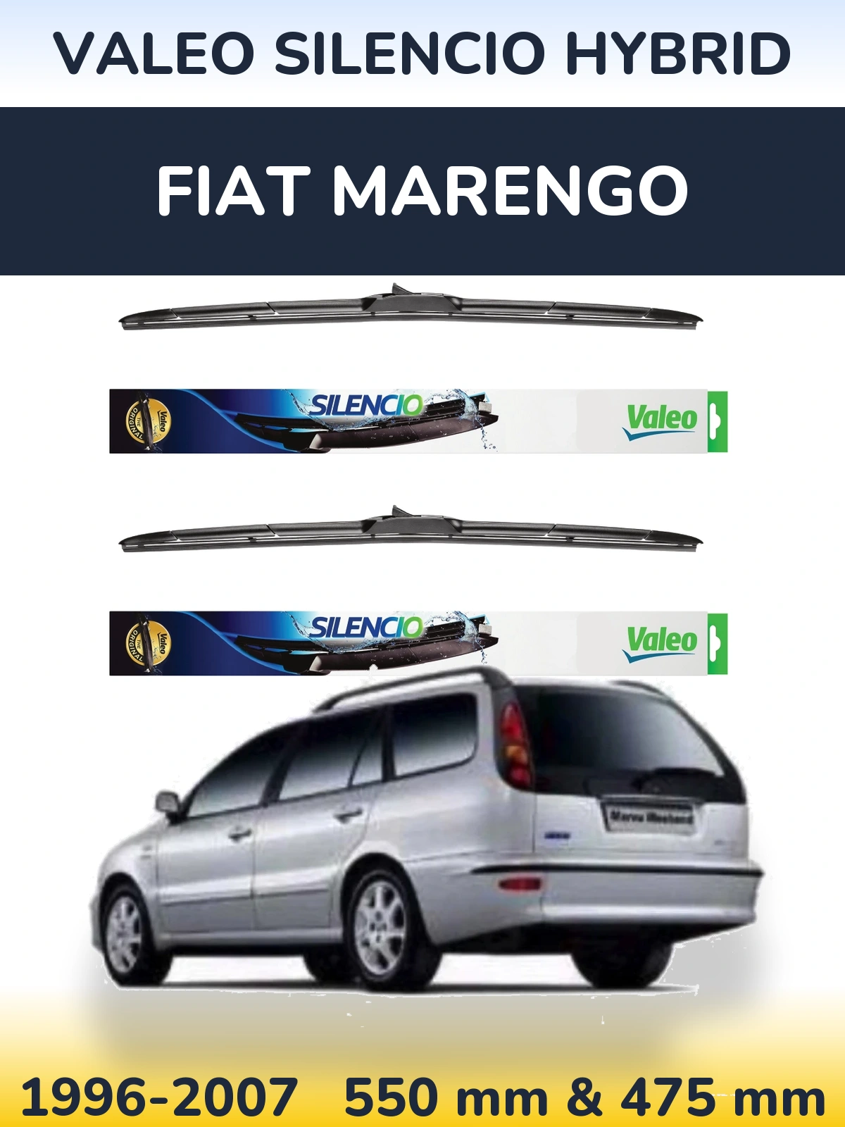Комплект передніх щіток Valeo Silencio Hybrid 550 & 475 мм для Fiat Marengo 1996-2007