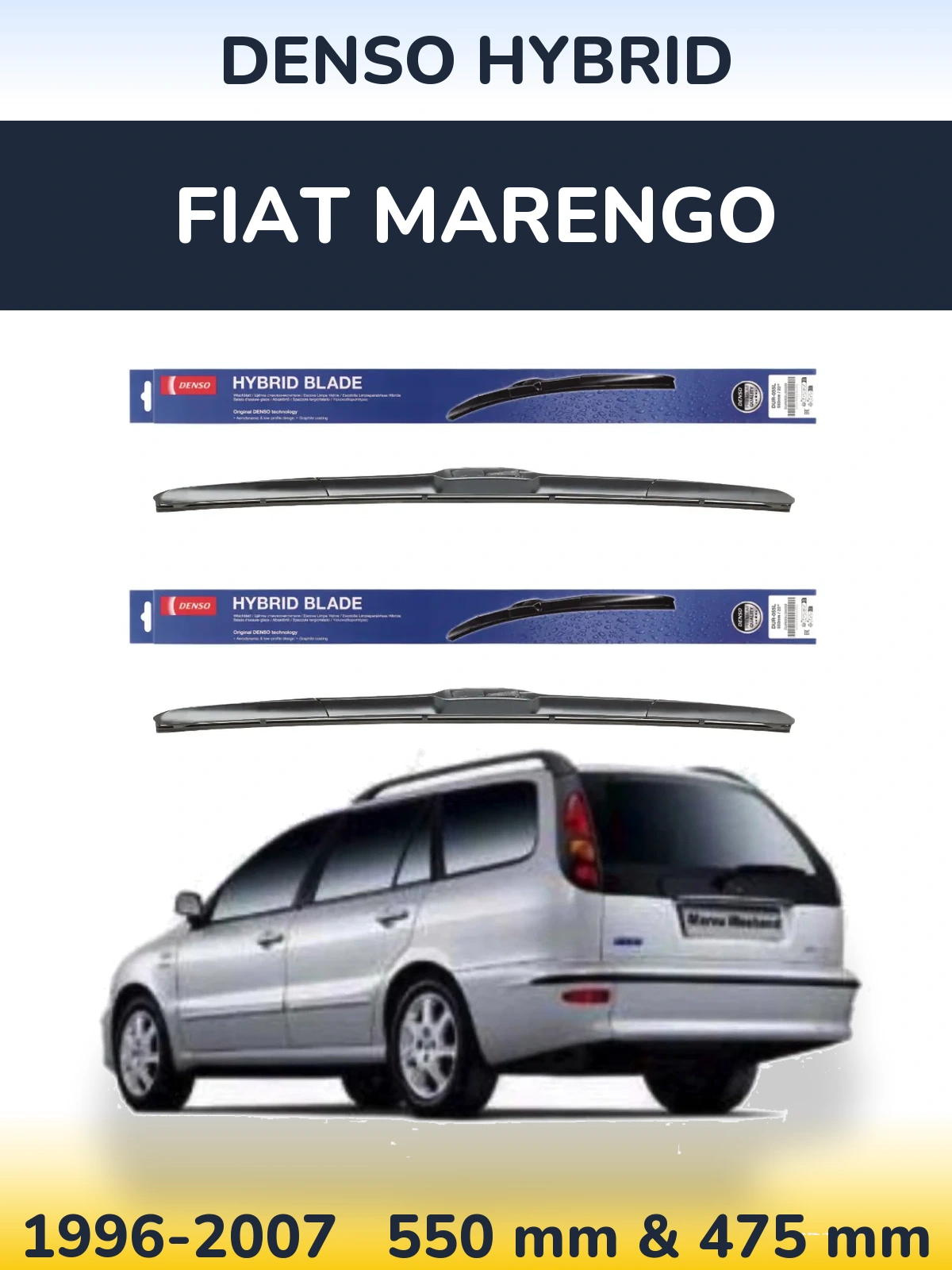 Комплект передних дворников Denso Hybrid 550 & 475 мм для Fiat Marengo 1996-2007