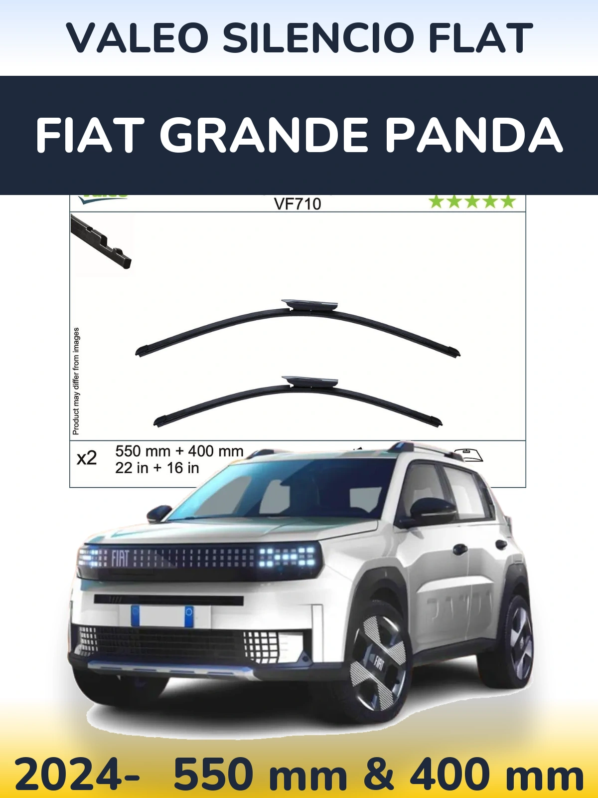 Komplet przednich wycieraczek Valeo Silencio Flat 550 & 400 mm do Fiat Grande Panda 2024-2026