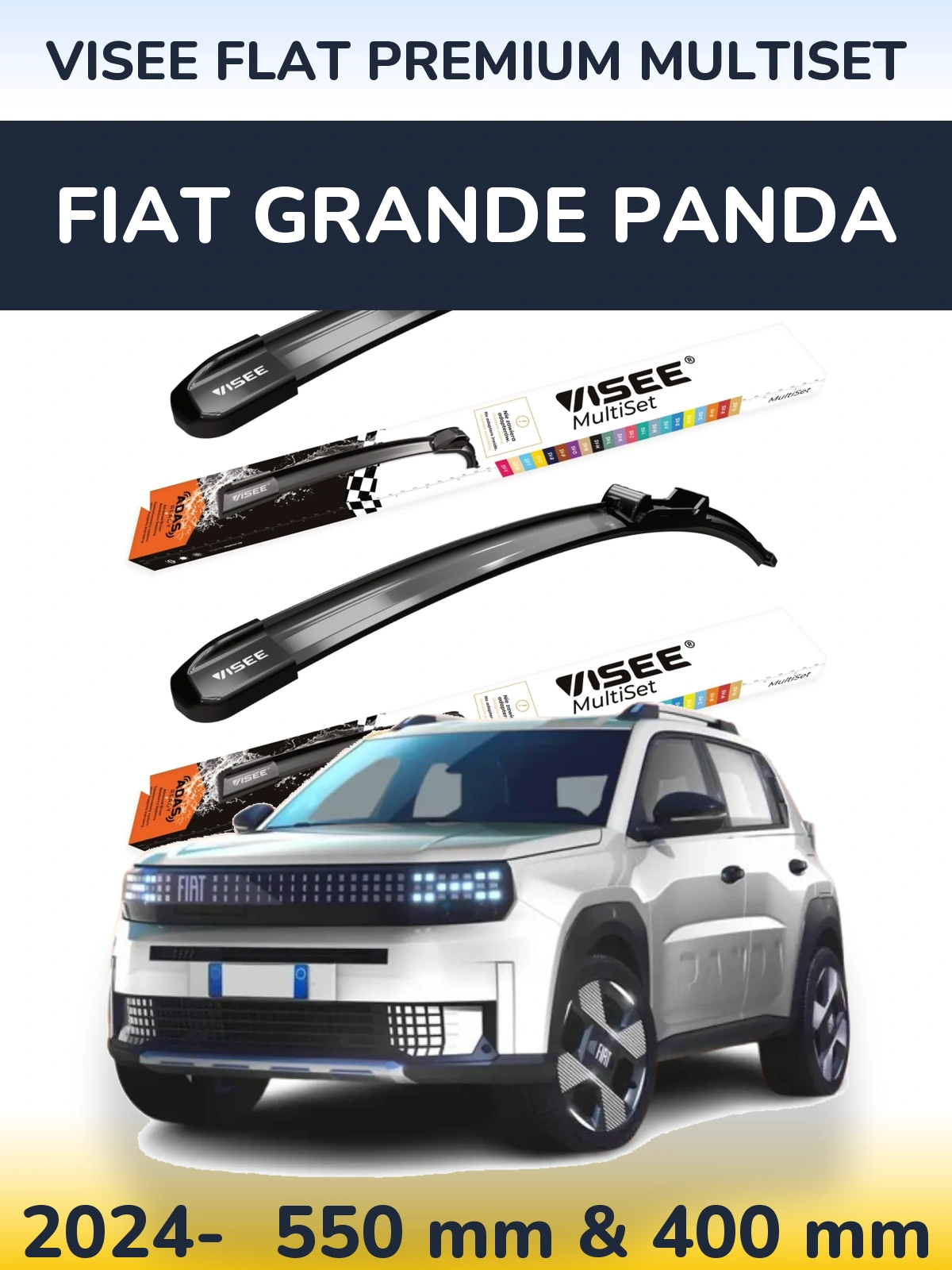 Komplet przednich wycieraczek VISEE FLAT PREMIUM MultiSet 550 & 400 mm do Fiat Grande Panda 2024-2026