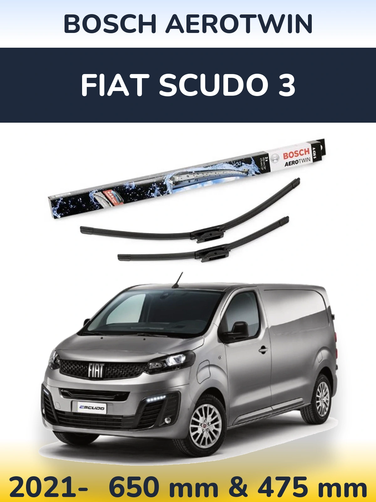 Комплект передних дворников BOSCH AeroTwin 650 & 475 мм для Fiat Scudo 3 2021-2026