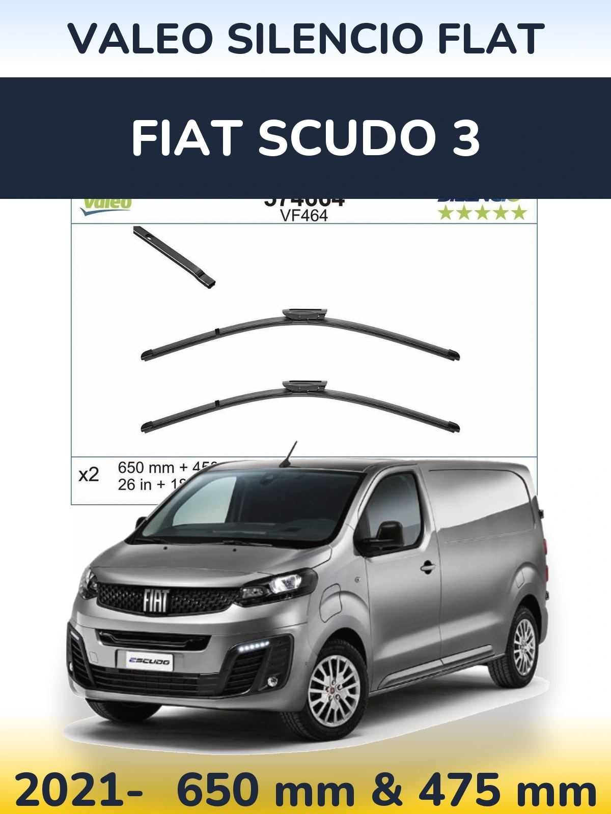 Комплект передних дворников Valeo Silencio Flat 650 & 450 мм для Fiat Scudo 3 2021-2026