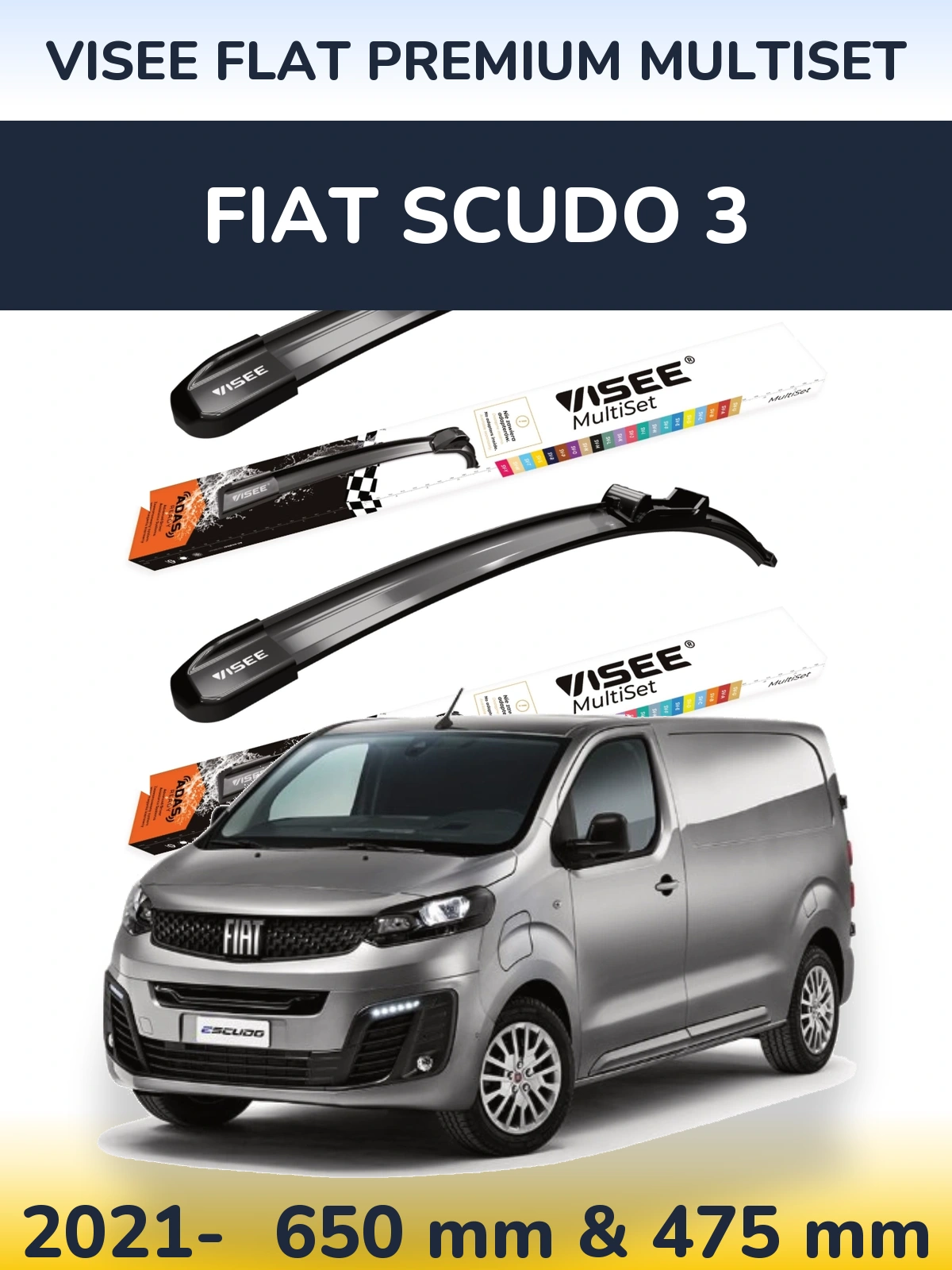 Комплект передних дворников VISEE FLAT PREMIUM MultiSet 650 & 475 мм для Fiat Scudo 3 2021-2026