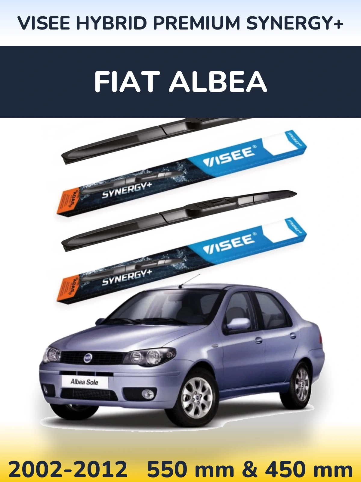 Komplet przednich wycieraczek VISEE HYBRID PREMIUM SYNERGY+ 550 & 450 mm do Fiat Albea 2002-2012