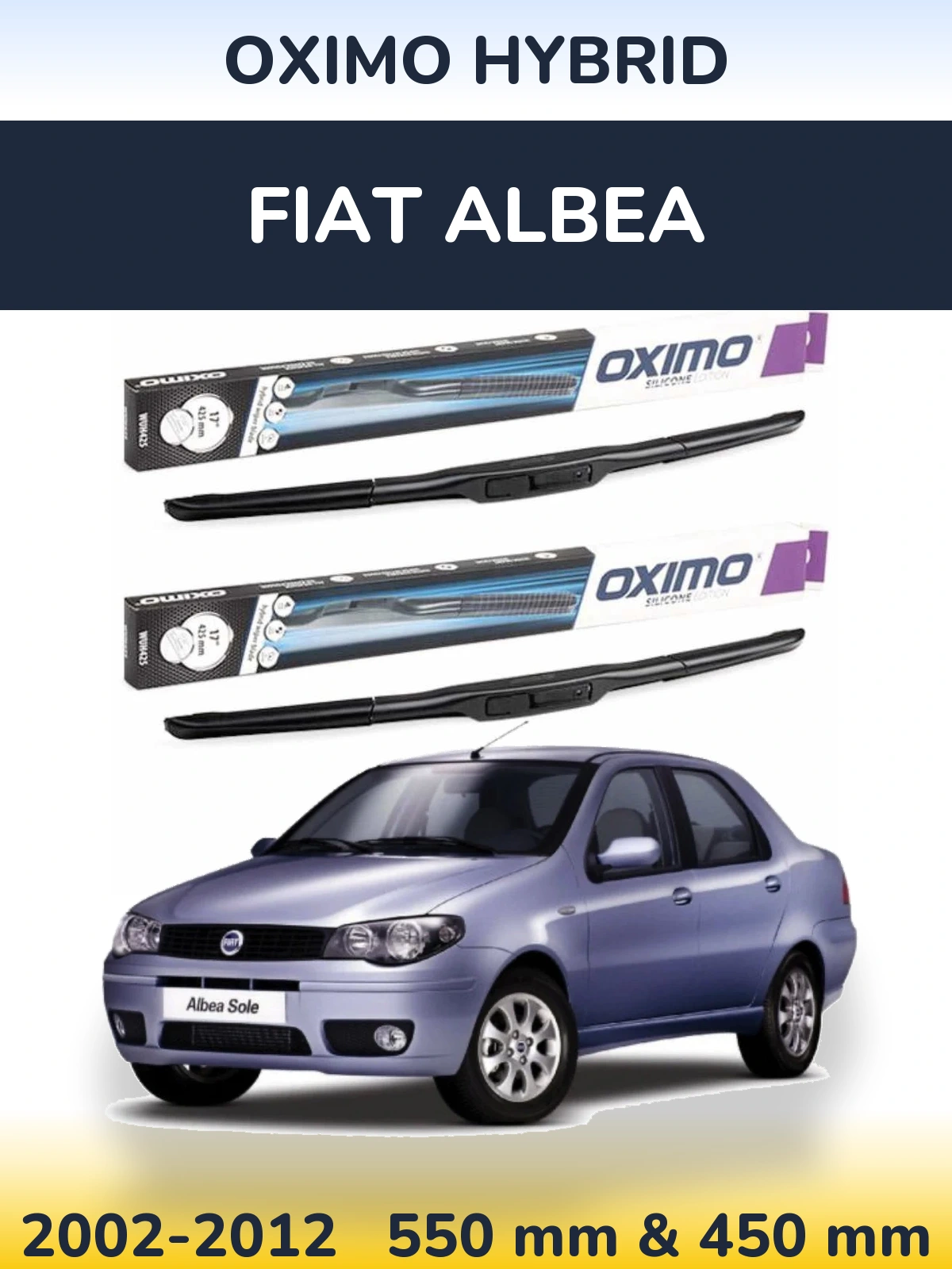 Front wiper blade set Oximo Hybrid 550 & 450 mm for Fiat Albea 2002-2012