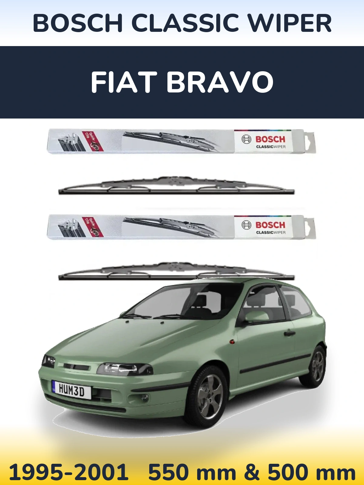 Front wiper blade set BOSCH Classic Wiper 550 & 500 mm for Fiat Bravo 1995-2001