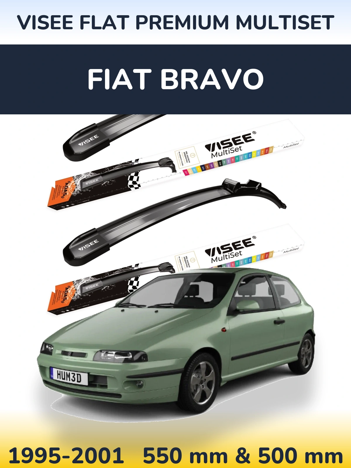 Комплект передніх щіток VISEE FLAT PREMIUM MultiSet 550 & 500 мм для Fiat Bravo 1995-2001