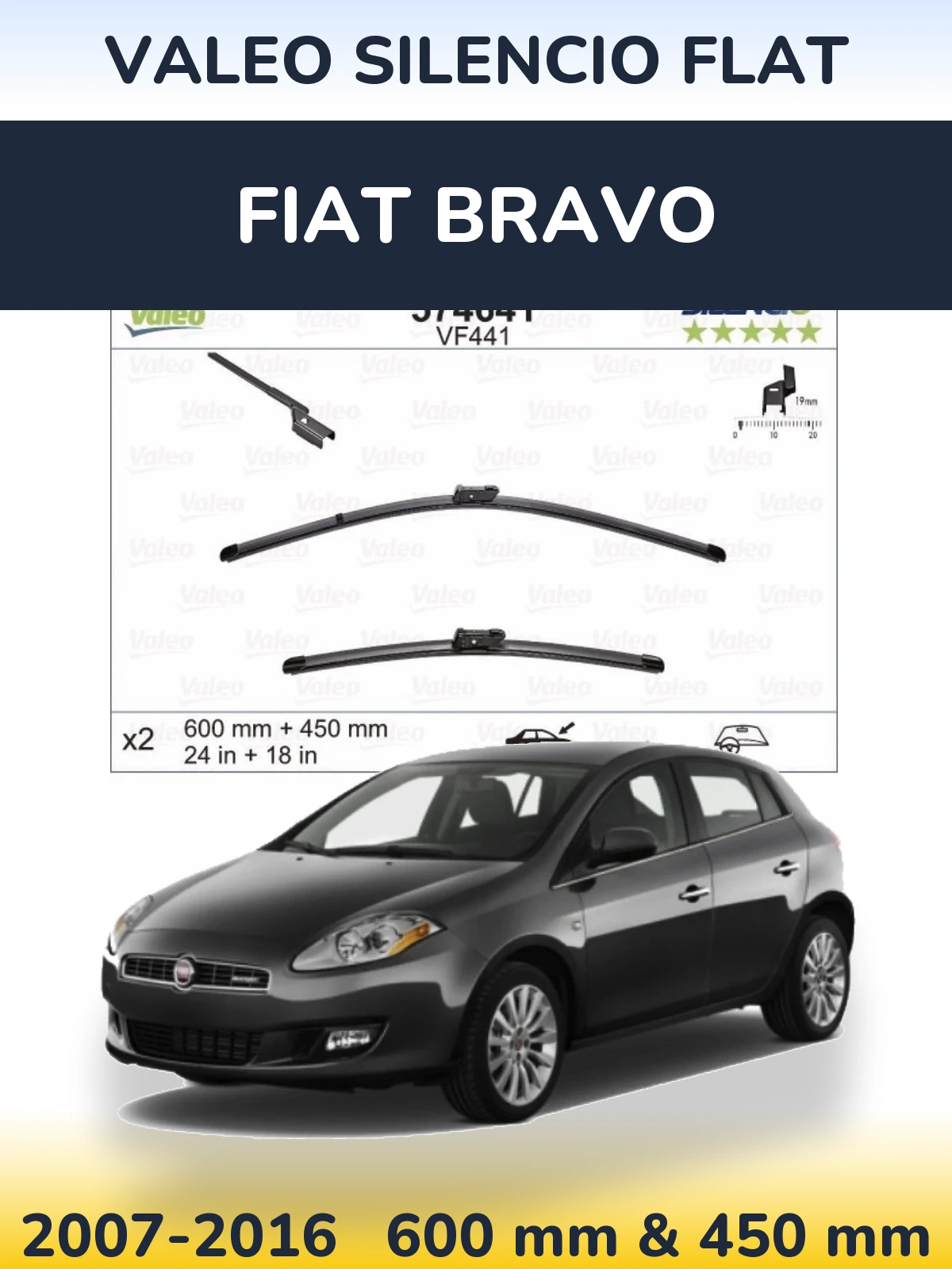 Комплект передних дворников Valeo Silencio Flat 600 & 450 мм для Fiat Bravo 2007-2016