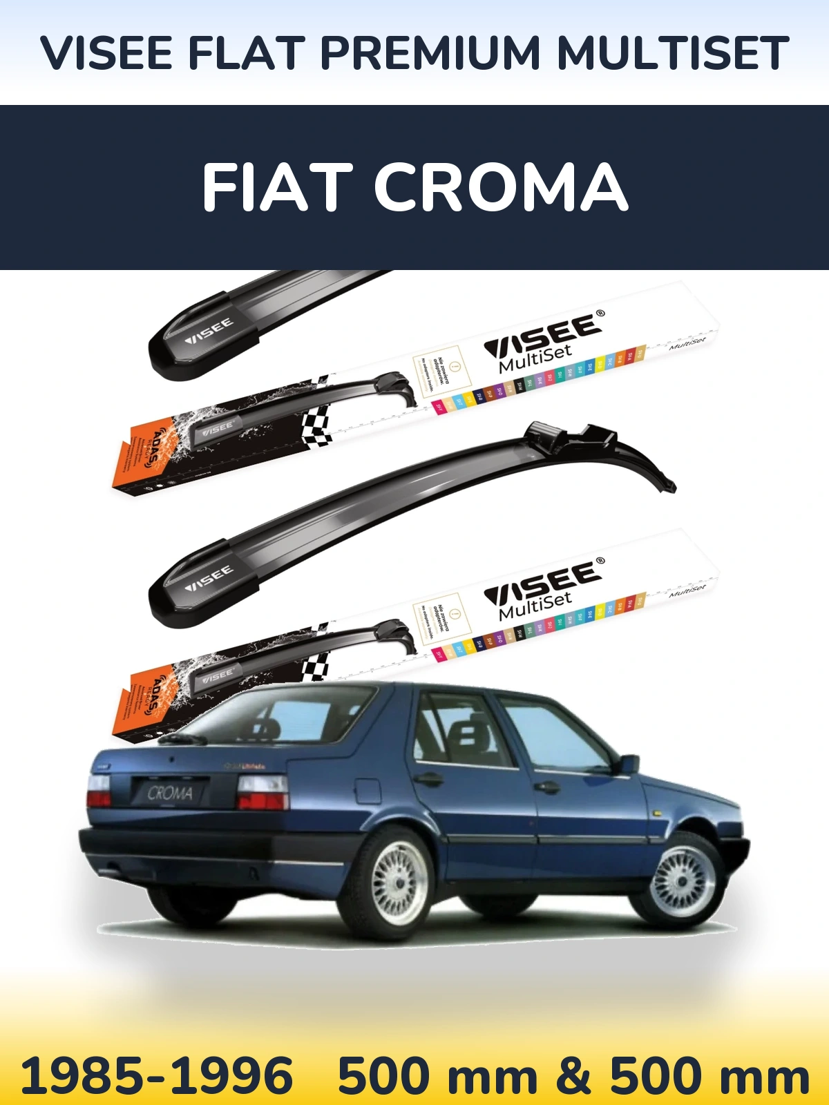 Front wiper blade set VISEE FLAT PREMIUM MultiSet 500 & 500 mm for Fiat Croma 1985-1996