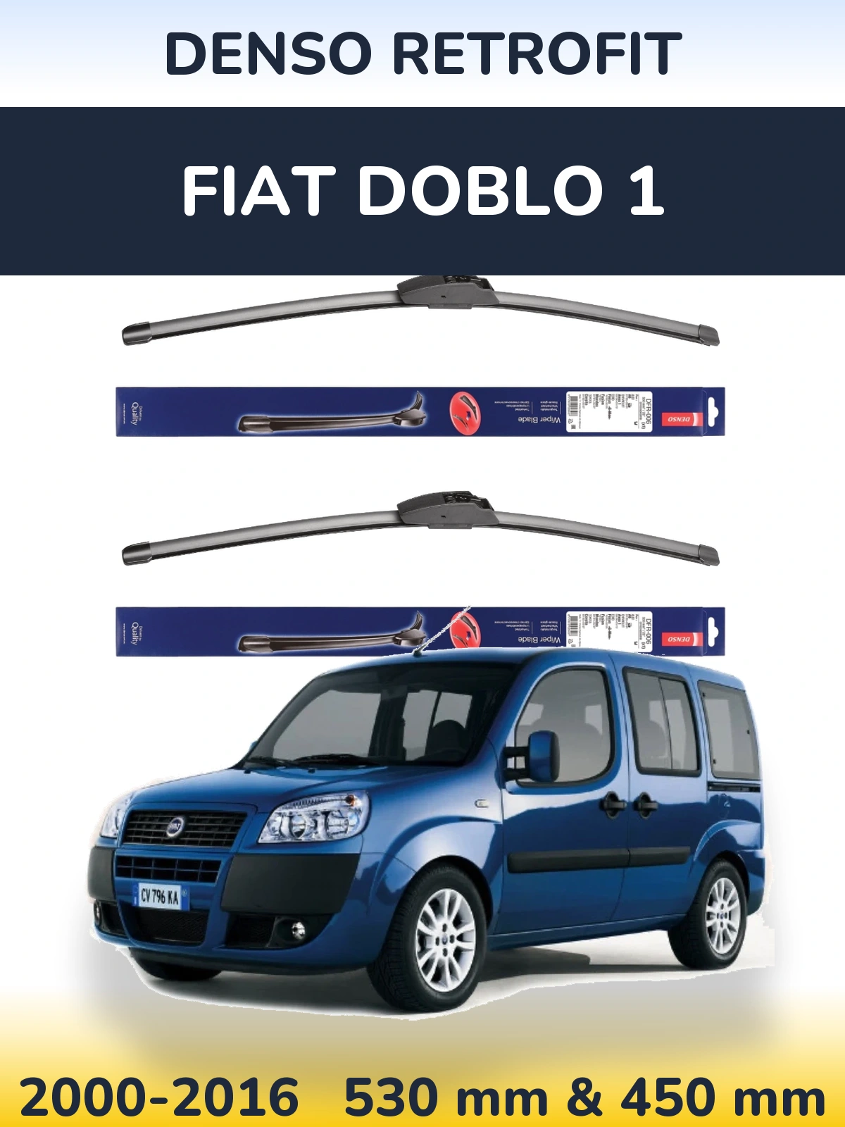 Комплект передних дворников Denso Retrofit 530 & 450 мм для Fiat Doblo 1 2000-2016