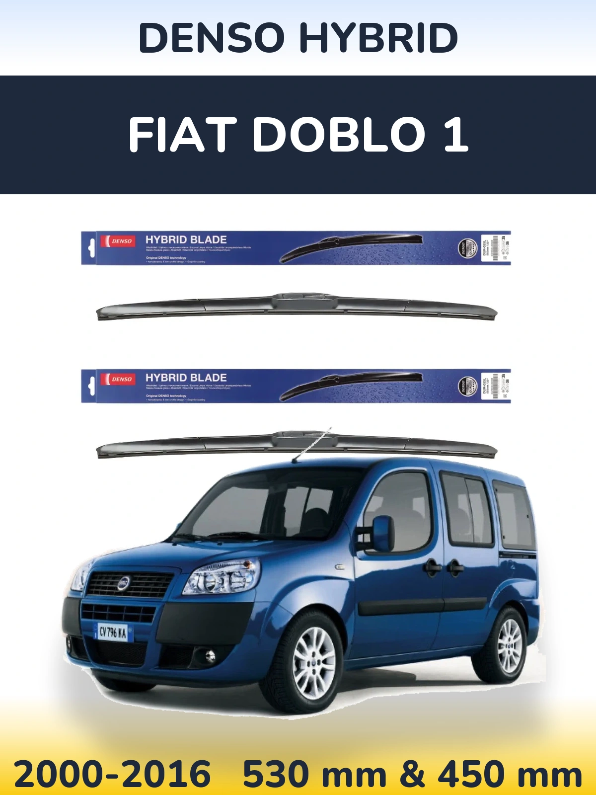 Komplet przednich wycieraczek Denso Hybrid 530 & 450 mm do Fiat Doblo 1 2000-2016