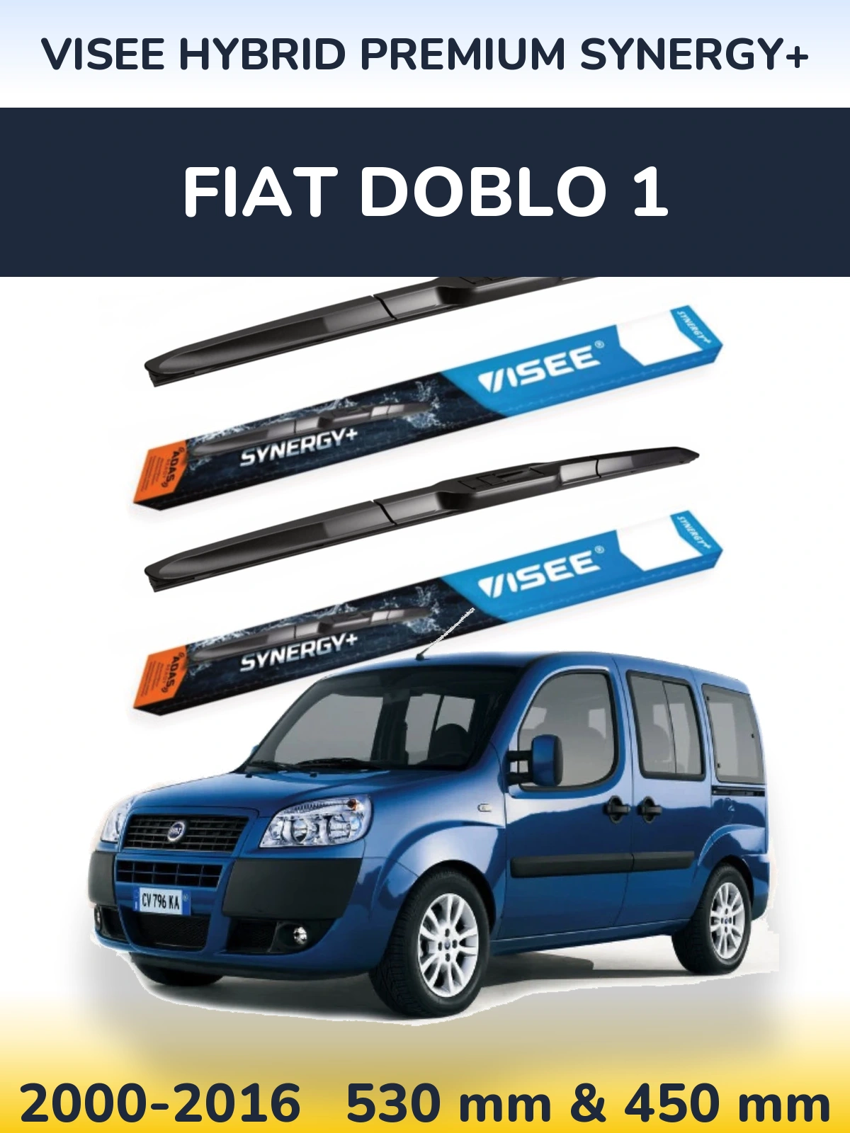 Комплект передних дворников VISEE HYBRID PREMIUM SYNERGY+ 530 & 450 мм для Fiat Doblo 1 2000-2016