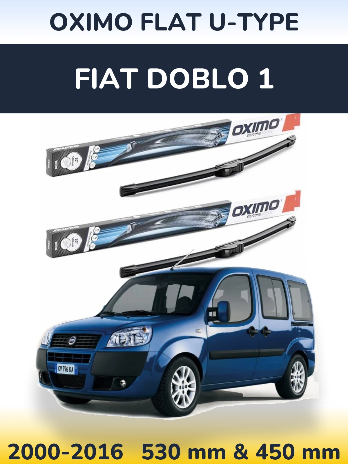 Комплект передних дворников Oximo Flat U-type 530 & 450 мм для Fiat Doblo 1 2000-2016