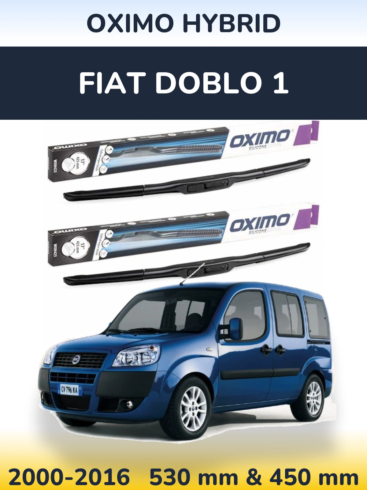 Комплект передних дворников Oximo Hybrid 530 & 450 мм для Fiat Doblo 1 2000-2016