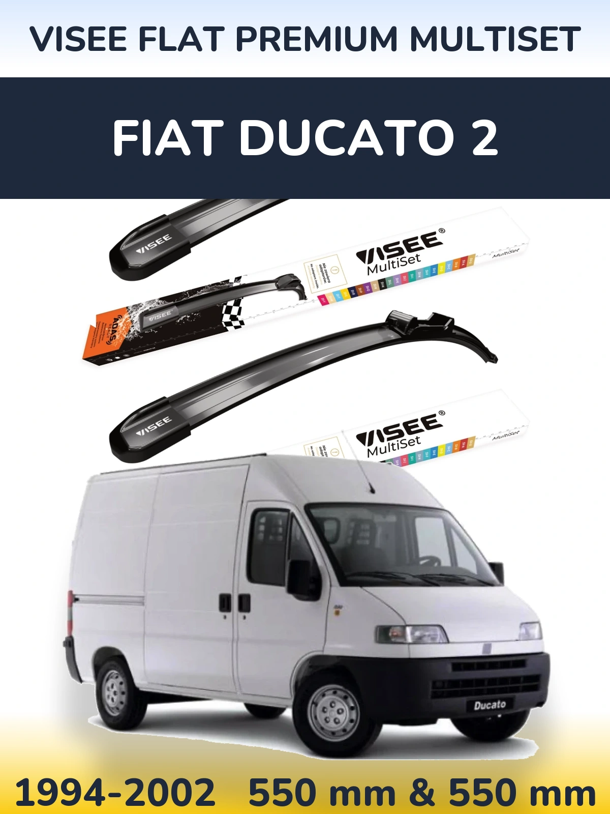 Komplet przednich wycieraczek VISEE FLAT PREMIUM MultiSet 550 & 550 mm do Fiat Ducato 2 1994-2002