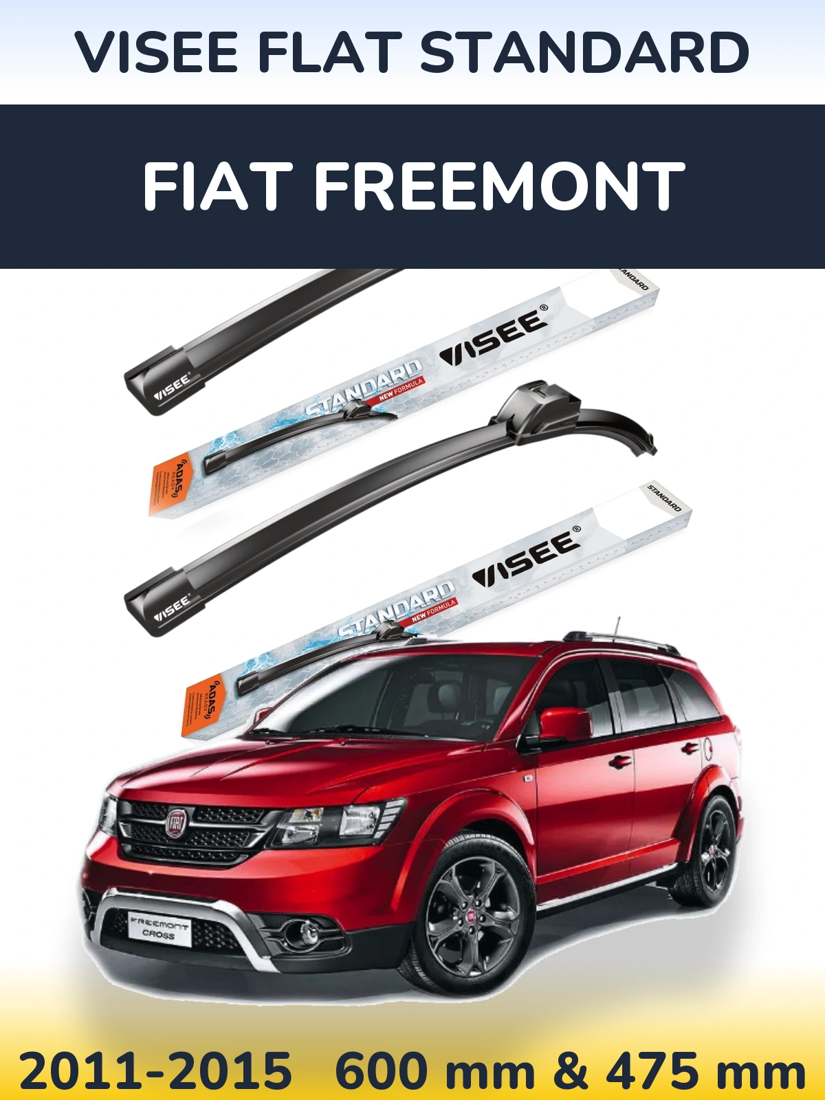 Комплект передних дворников VISEE FLAT STANDARD 600 & 475 мм для Fiat Freemont 2011-2015
