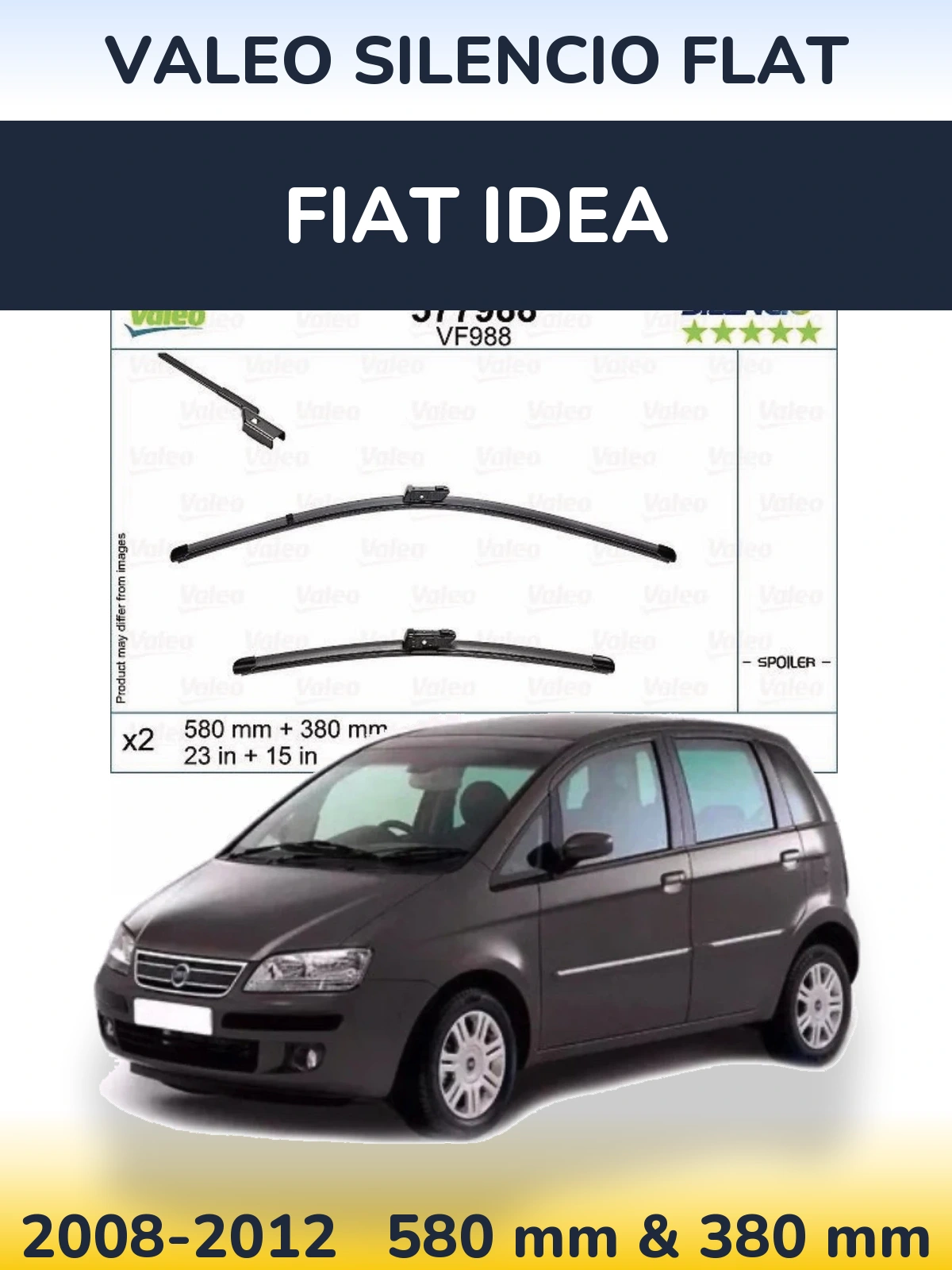 Комплект передних дворников Valeo Silencio Flat 580 & 380 мм для Fiat Idea 2008-2012