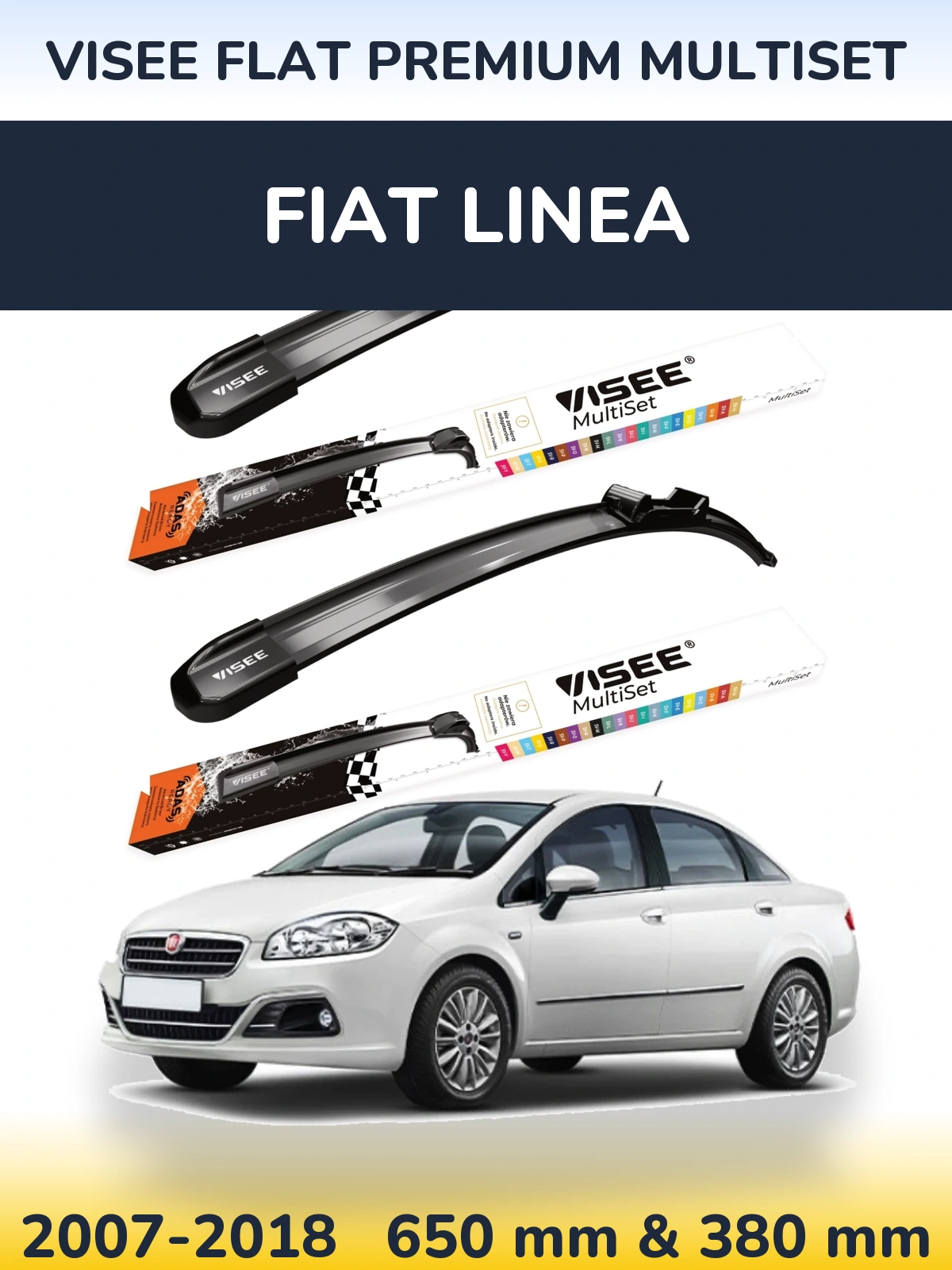 Front wiper blade set VISEE FLAT PREMIUM MultiSet 650 & 380 mm for Fiat Linea 2007-2018