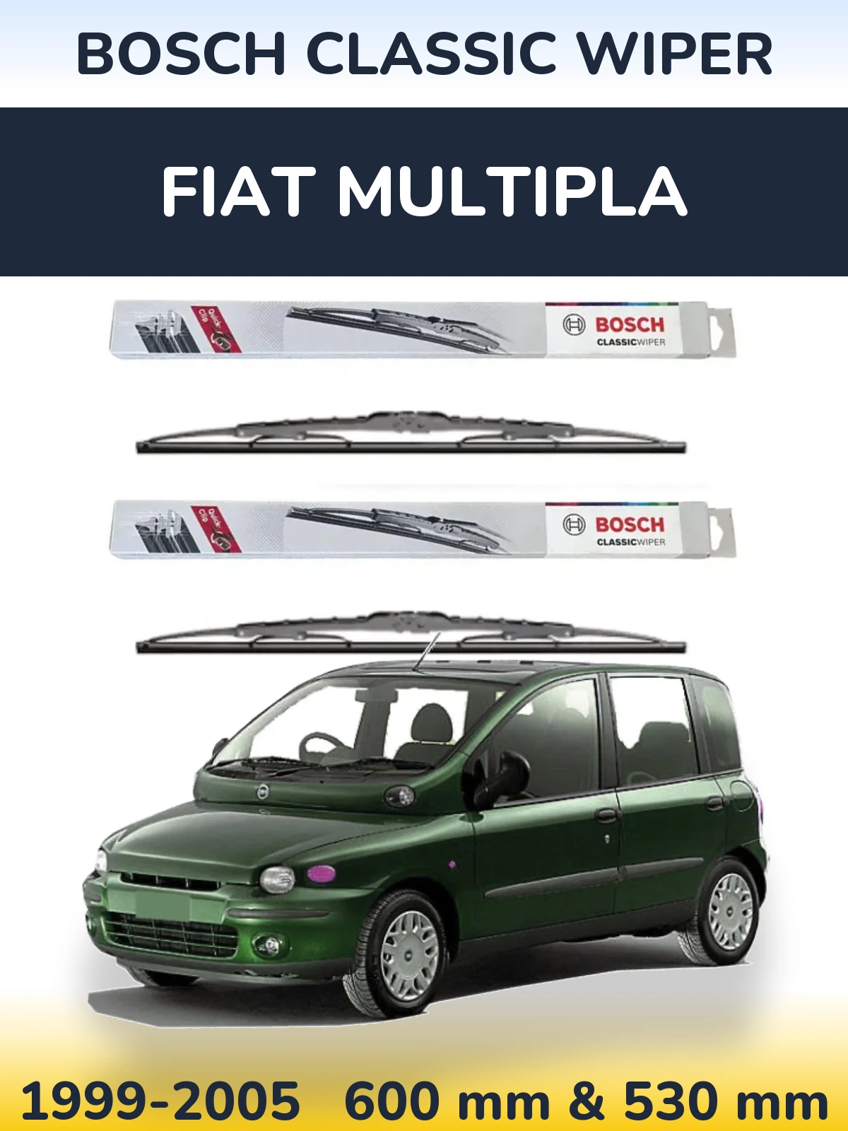 Komplet przednich wycieraczek BOSCH Classic Wiper 600 & 530 mm do Fiat Multipla 1999-2005