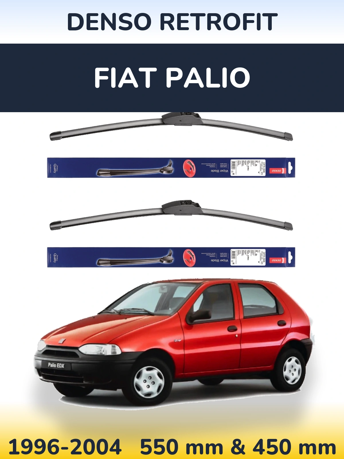 Komplet przednich wycieraczek Denso Retrofit 550 & 450 mm do Fiat Palio 1996-2004