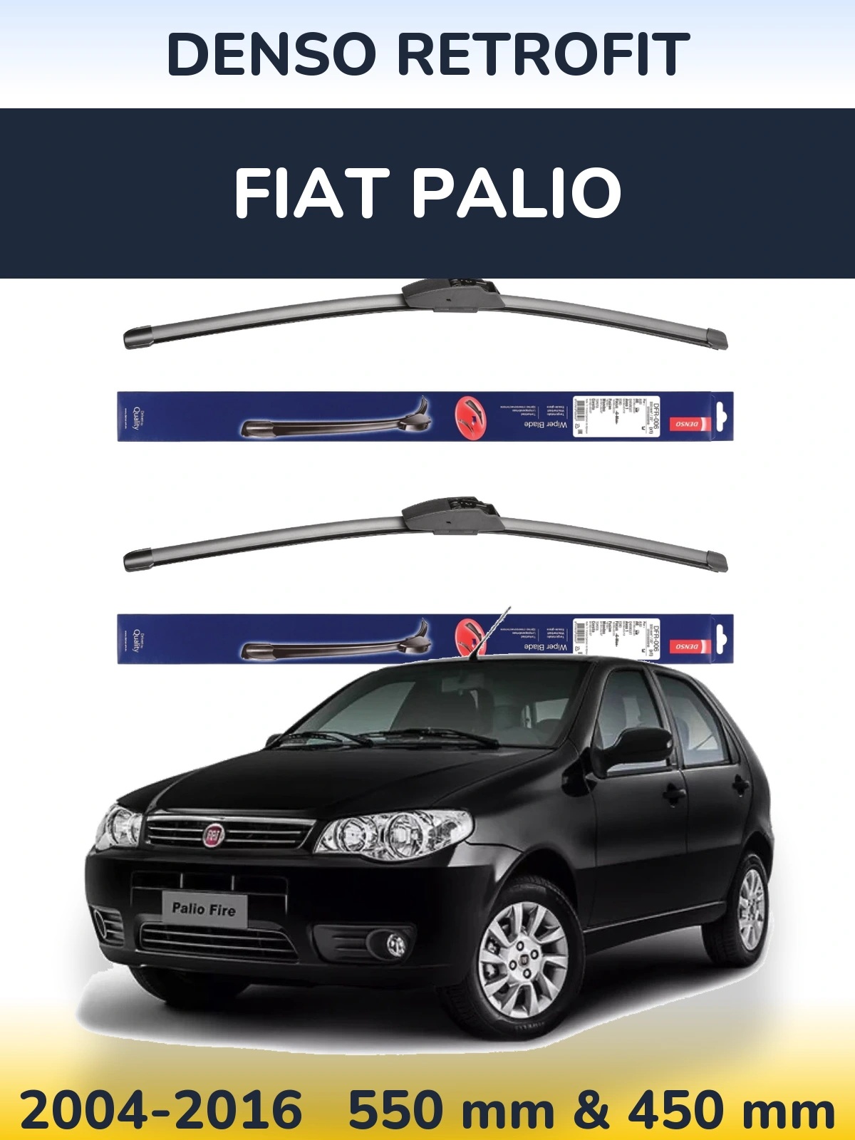 Komplet przednich wycieraczek Denso Retrofit 550 & 450 mm do Fiat Palio 2004-2016