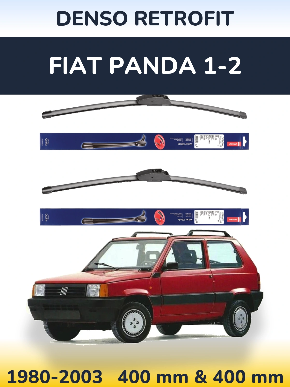 Front wiper blade set Denso Retrofit 400 & 400 mm for Fiat Panda 1-2 1980-2003