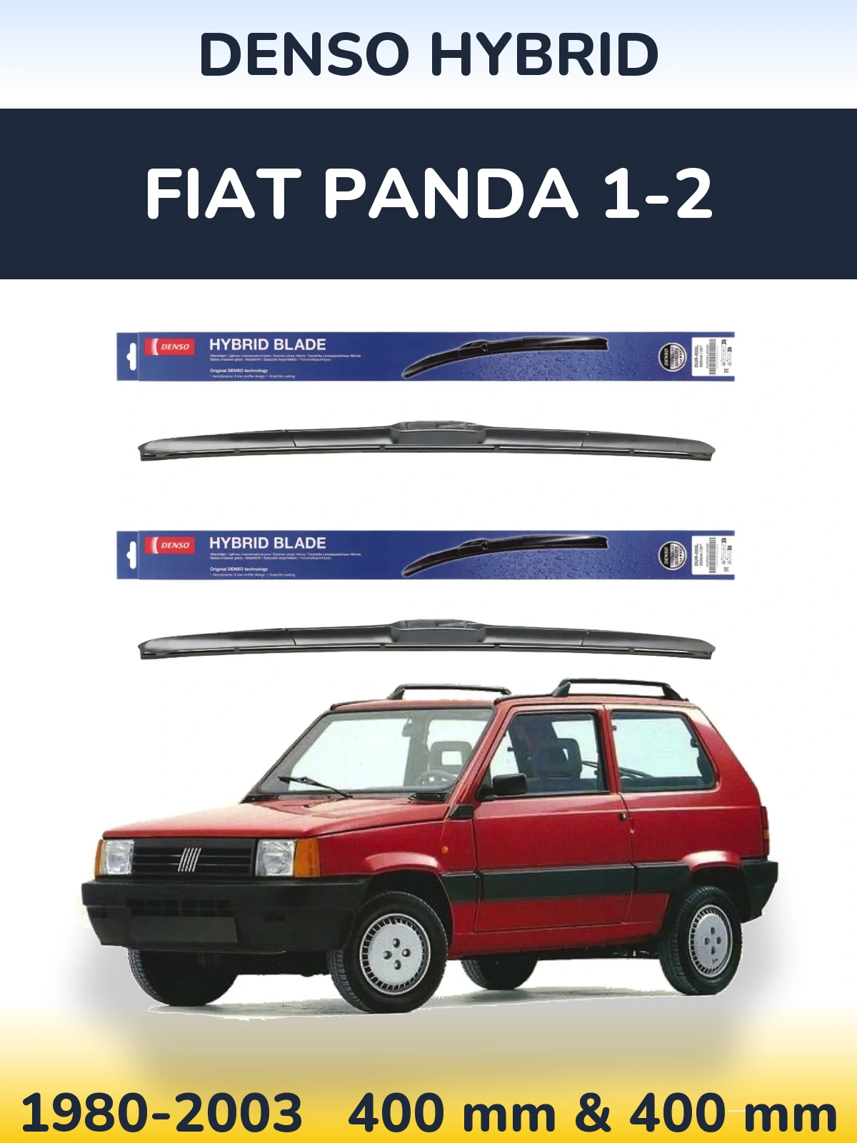 Front wiper blade set Denso Hybrid 400 & 400 mm for Fiat Panda 1-2 1980-2003