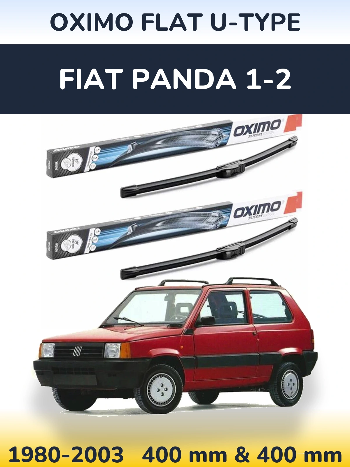 Front wiper blade set Oximo Flat U-type 400 & 400 mm for Fiat Panda 1-2 1980-2003