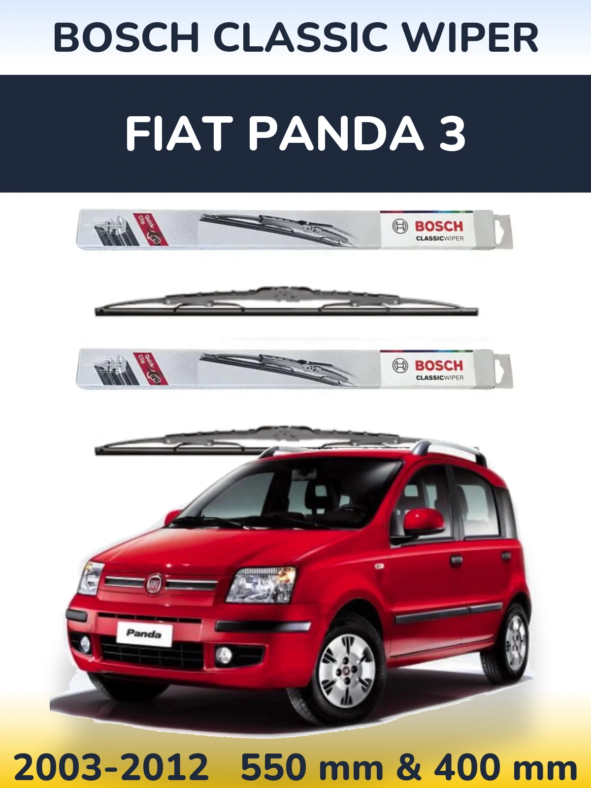 Комплект передних дворников BOSCH Classic Wiper 550 & 400 мм для Fiat Panda 3 2003-2012