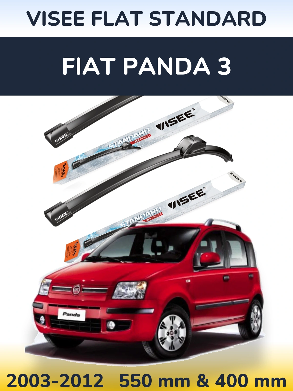 Komplet przednich wycieraczek VISEE FLAT STANDARD 550 & 400 mm do Fiat Panda 3 2003-2012