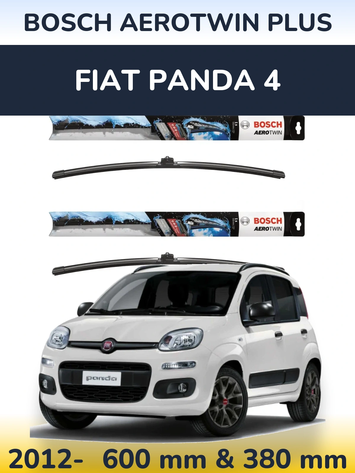 Комплект передних дворников BOSCH AeroTwin Plus 600 & 380 мм для Fiat Panda 4 2012-2026