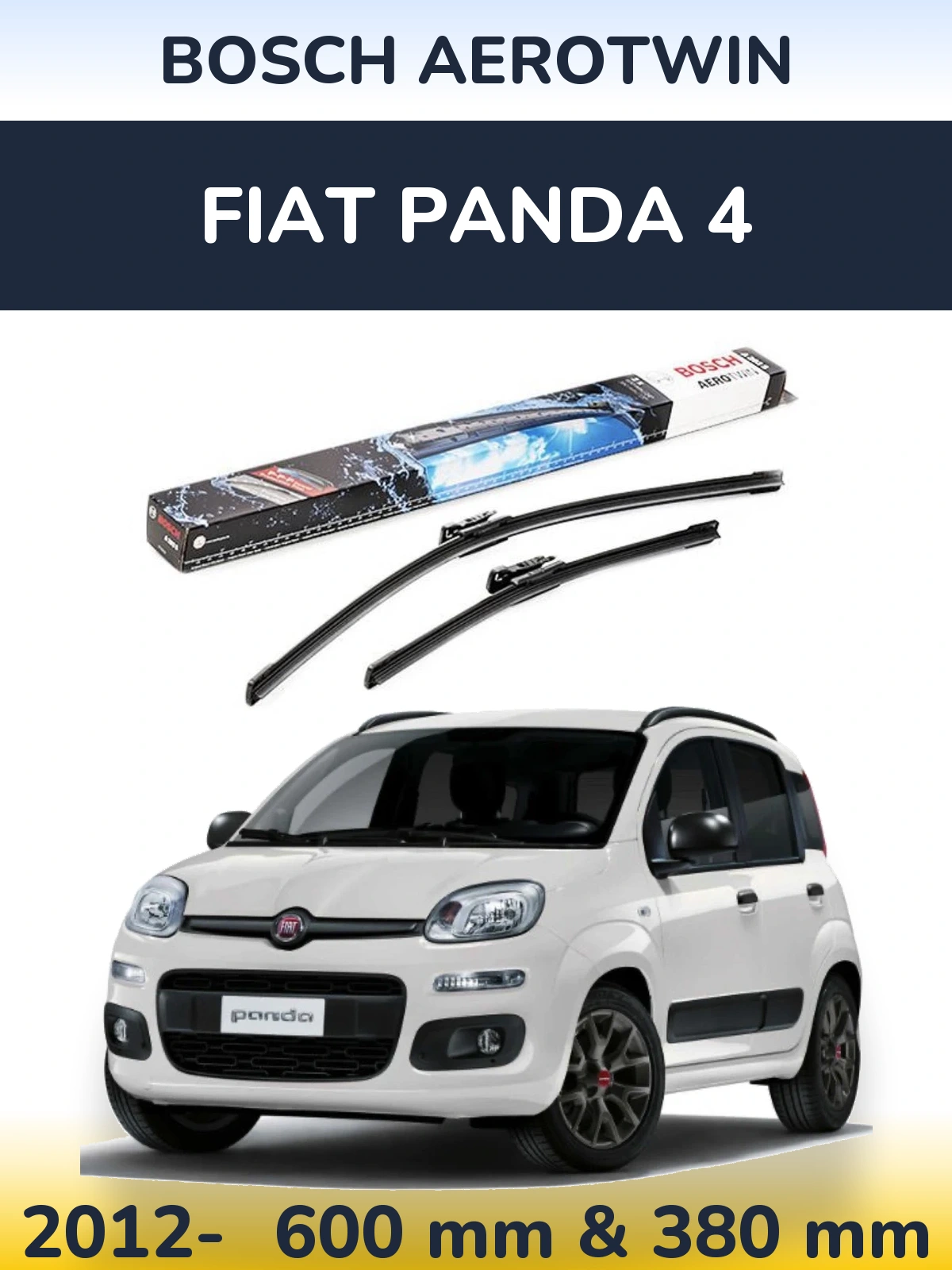 Комплект передних дворников BOSCH AeroTwin 600 & 380 мм для Fiat Panda 4 2012-2026