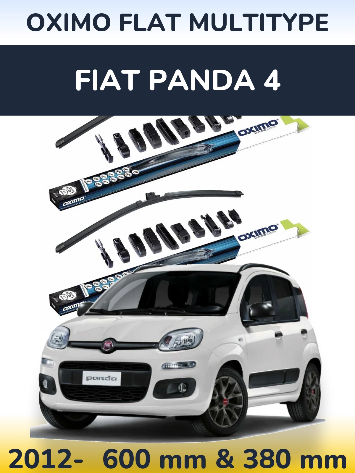 Комплект передних дворников Oximo Flat MultiТипe 600 & 380 мм для Fiat Panda 4 2012-2026