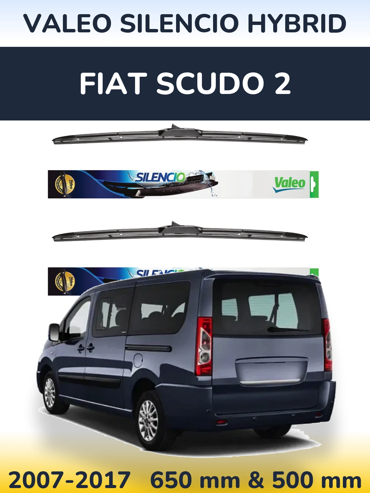 Komplet przednich wycieraczek Valeo Silencio Hybrid 650 & 500 mm do Fiat Scudo 2 2007-2017