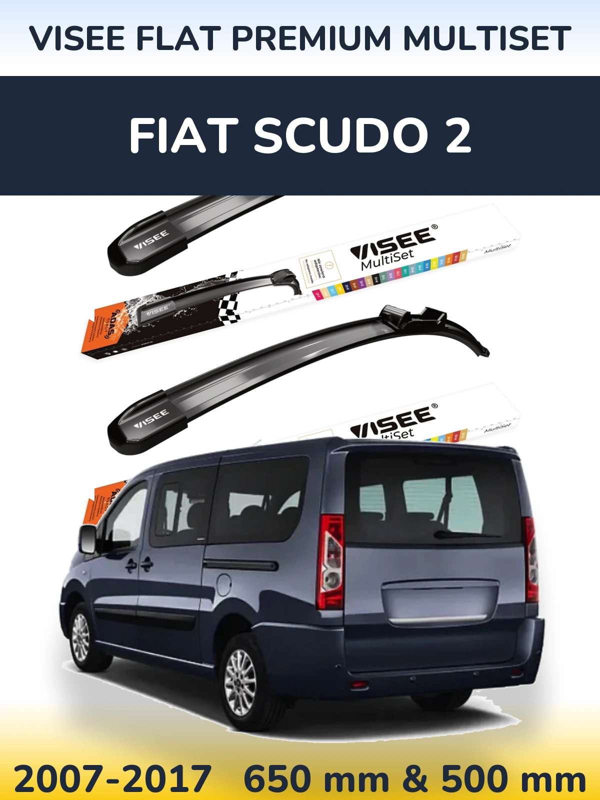 Front wiper blade set VISEE FLAT PREMIUM MultiSet 650 & 500 mm for Fiat Scudo 2 2007-2017
