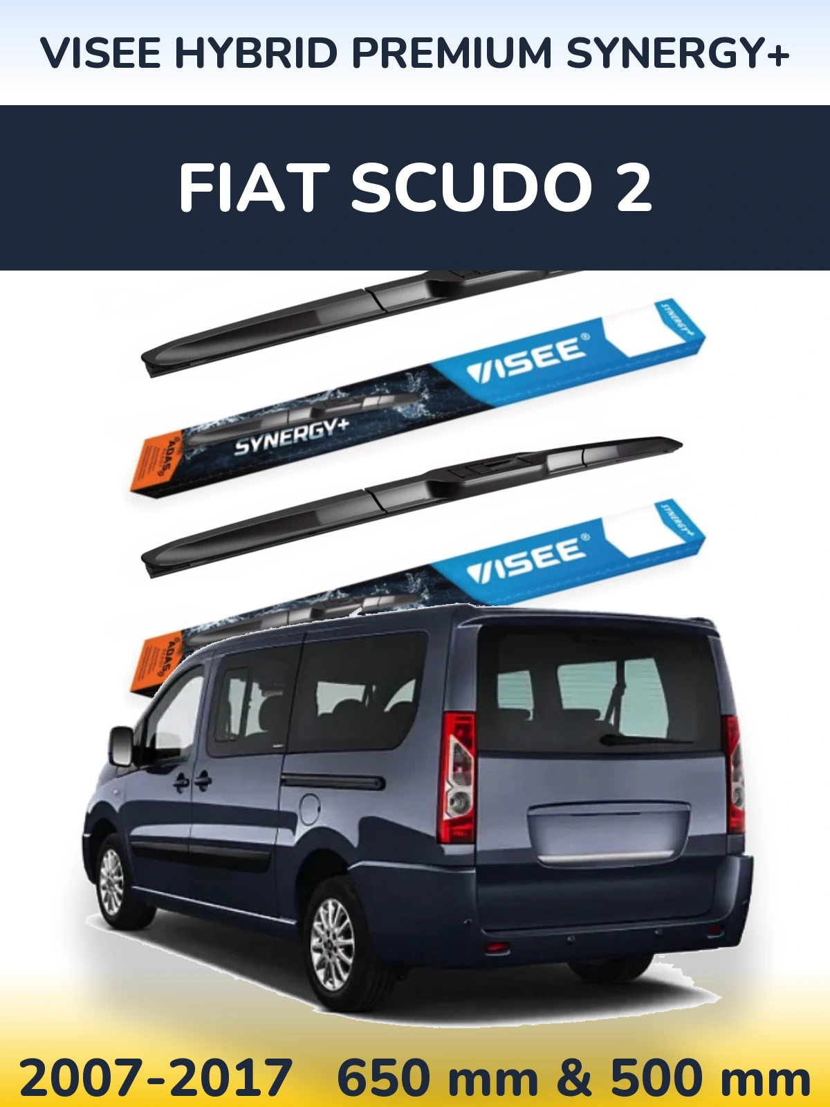 Комплект передних дворников VISEE HYBRID PREMIUM SYNERGY+ 650 & 500 мм для Fiat Scudo 2 2007-2017