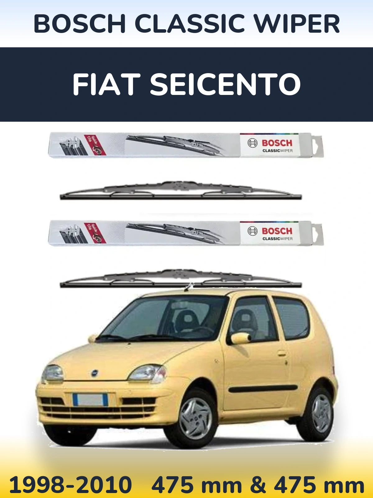 Комплект передних дворников BOSCH Classic Wiper 475 & 475 мм для Fiat Seicento 1998-2010