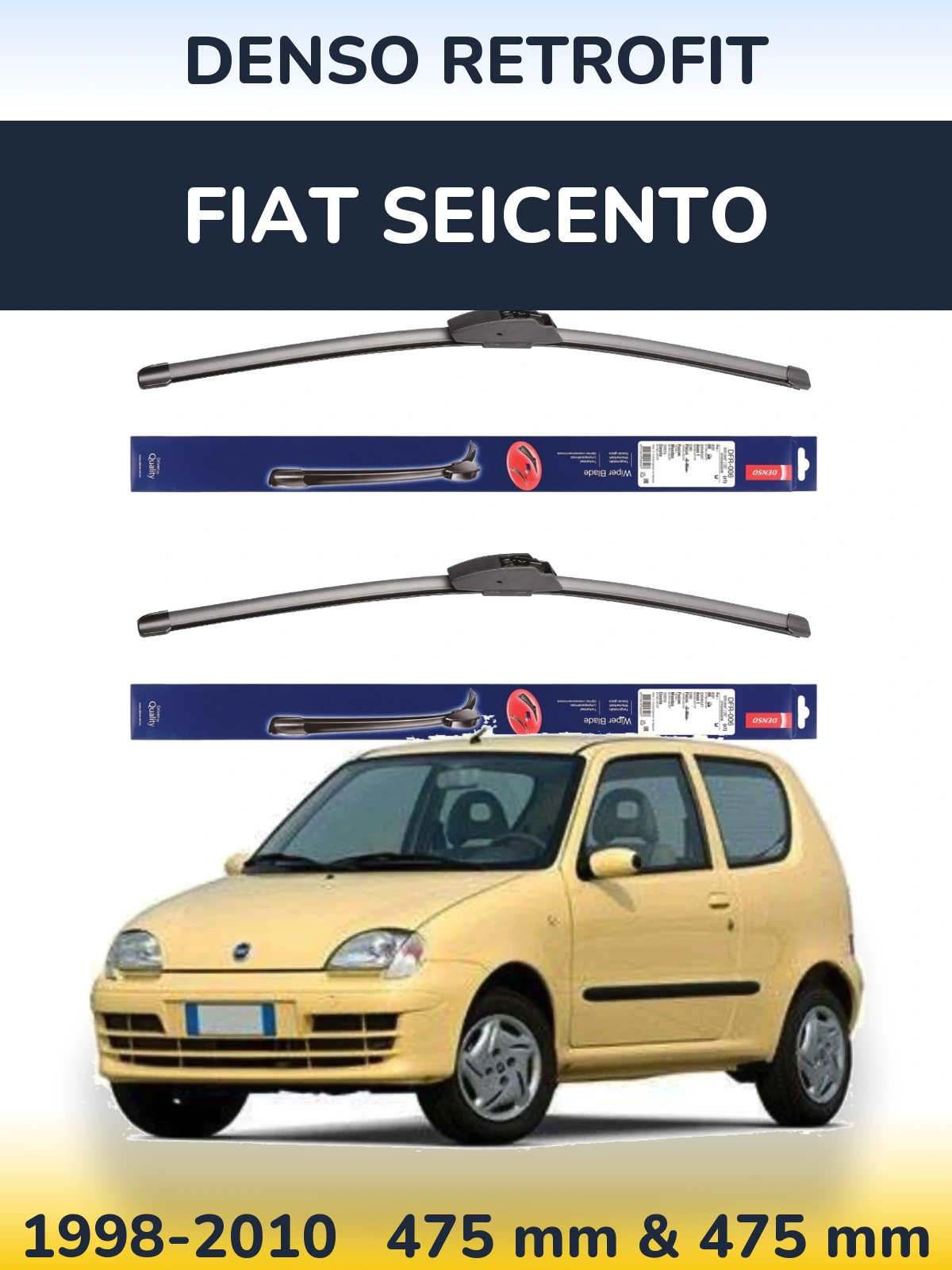 Комплект передних дворников Denso Retrofit 475 & 475 мм для Fiat Seicento 1998-2010