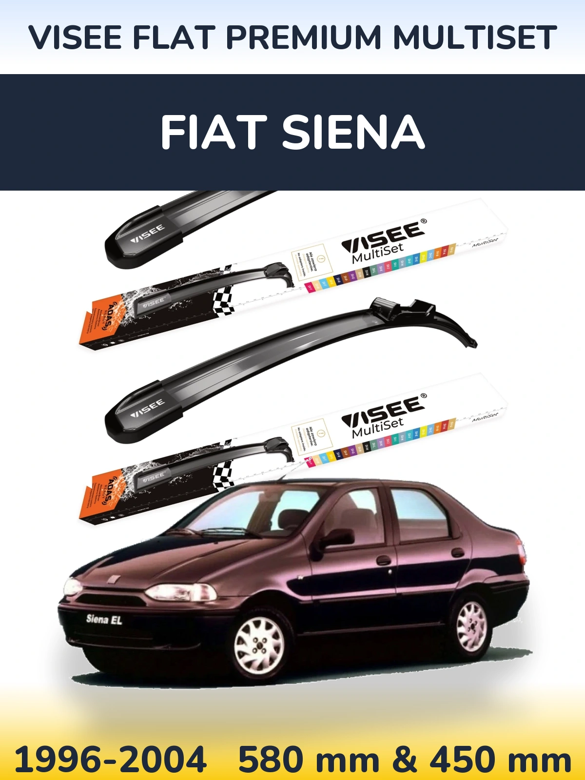 Komplet przednich wycieraczek VISEE FLAT PREMIUM MultiSet 580 & 450 mm do Fiat Siena 1996-2004