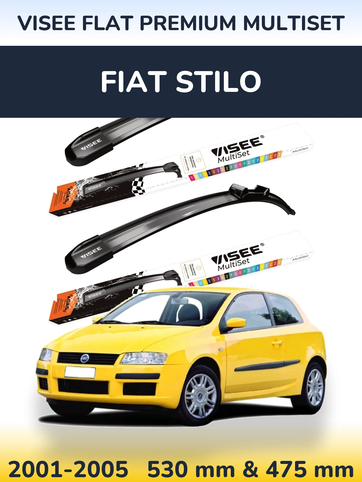 Komplet przednich wycieraczek VISEE FLAT PREMIUM MultiSet 530 & 475 mm do Fiat Stilo 2001-2005