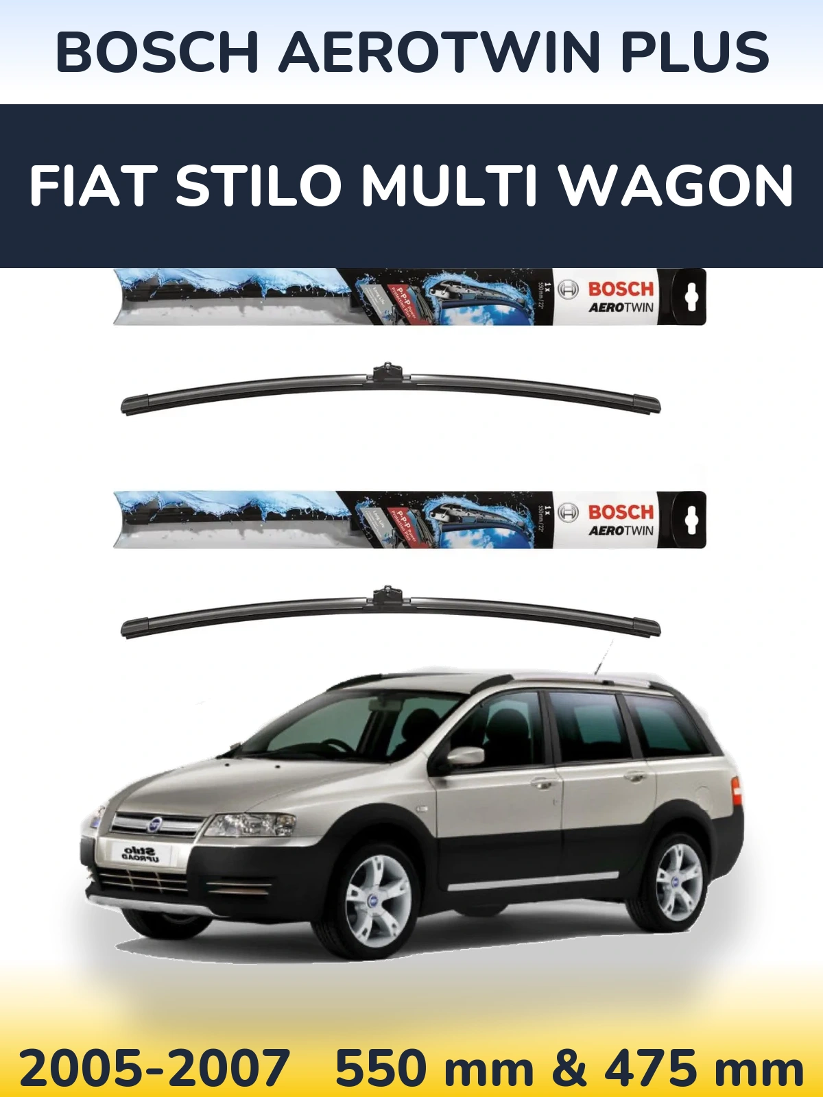 Komplet przednich wycieraczek BOSCH AeroTwin Plus 550 & 475 mm do Fiat Stilo Multi Wagon 2005-2007