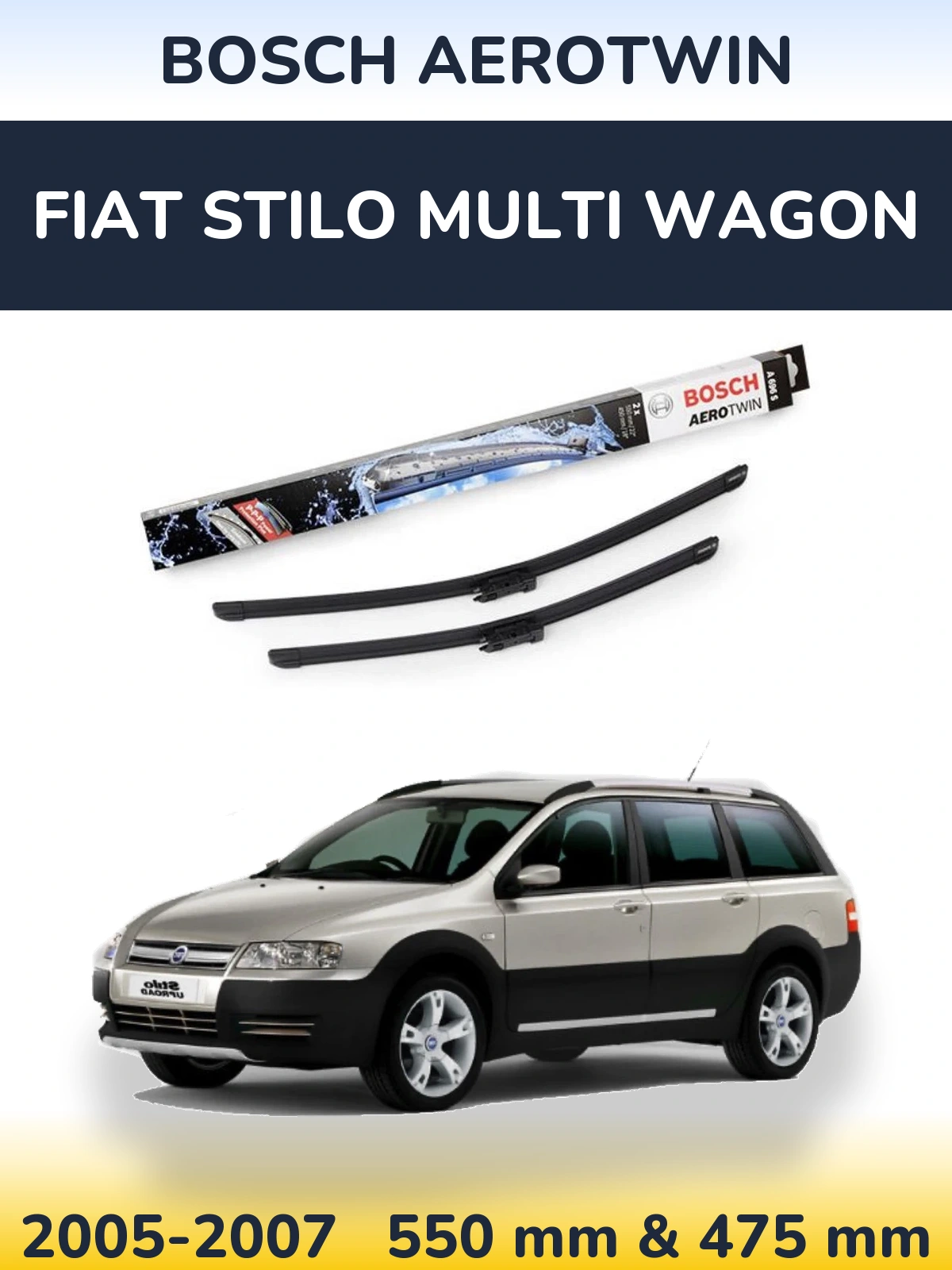 Komplet przednich wycieraczek BOSCH AeroTwin 550 & 450 mm do Fiat Stilo Multi Wagon 2005-2007
