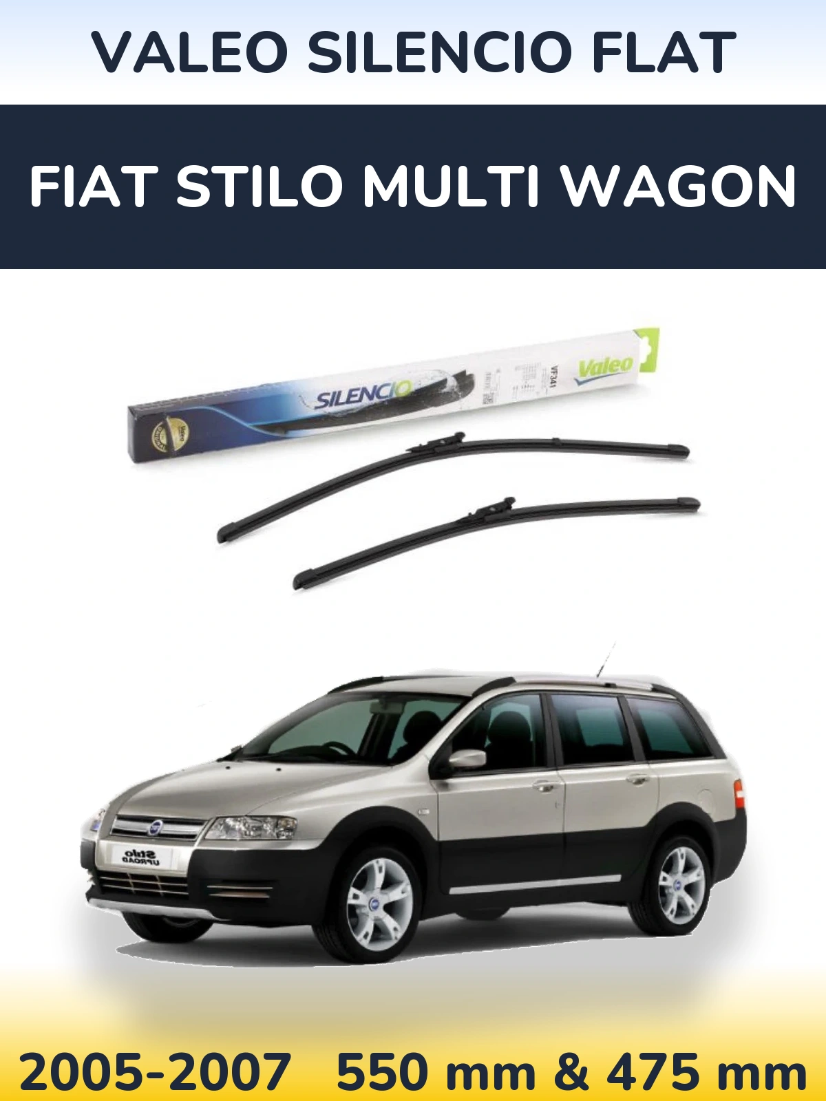 Komplet przednich wycieraczek Valeo Silencio Flat 550 & 450 mm do Fiat Stilo Multi Wagon 2005-2007